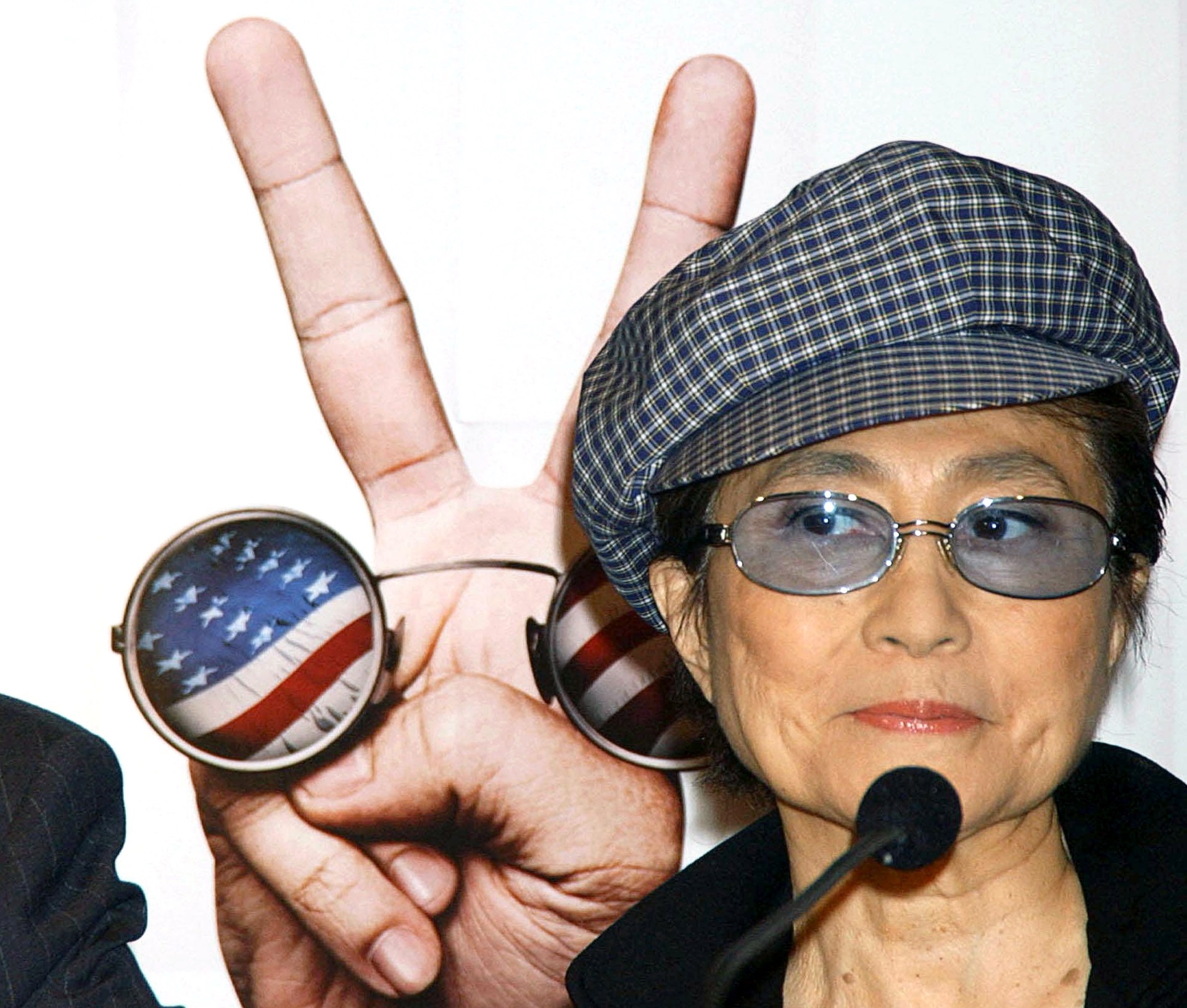 Yoko Ono at the press conference for The US vs John Lennon Press Conference
