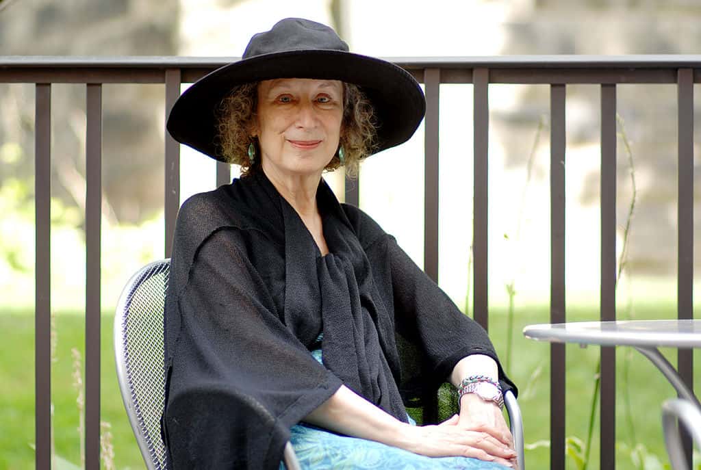 Margaret Atwood poses for a photo at a coffee shop in Toronto