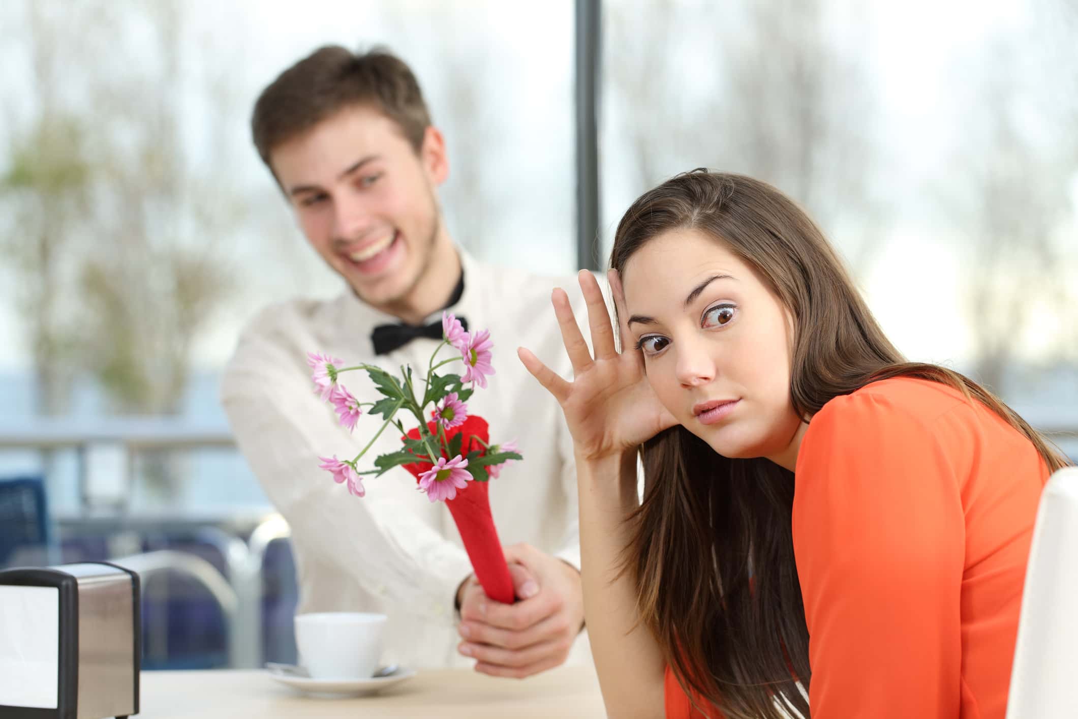 Girl rejecting a geek boy on a blind date