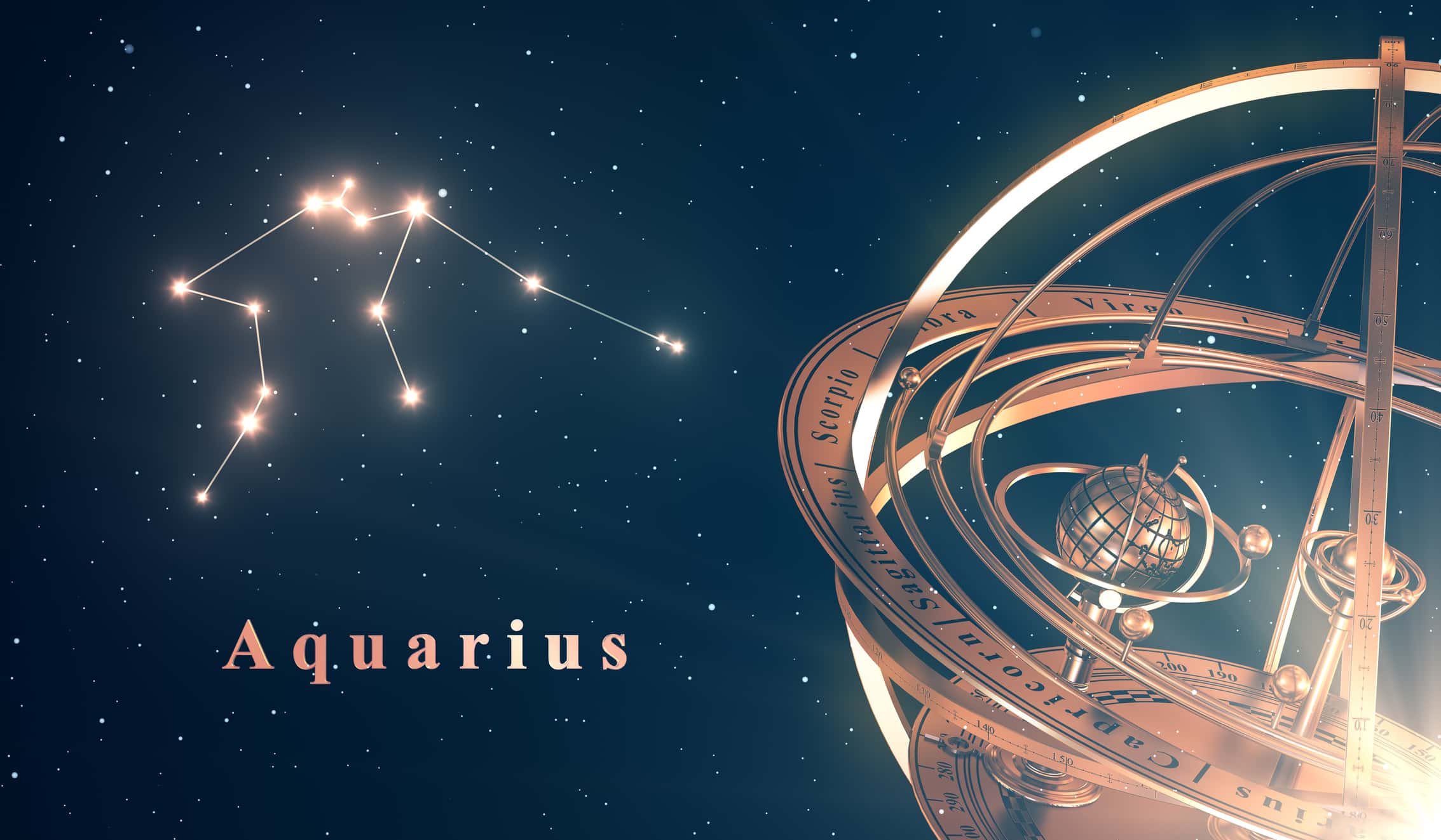 Aquarius And Armillary Sphere Over Blue Starry Background