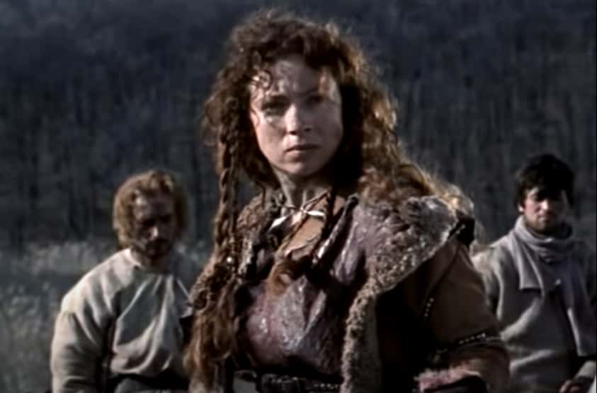 Boudica in traditional clothes looking at front 