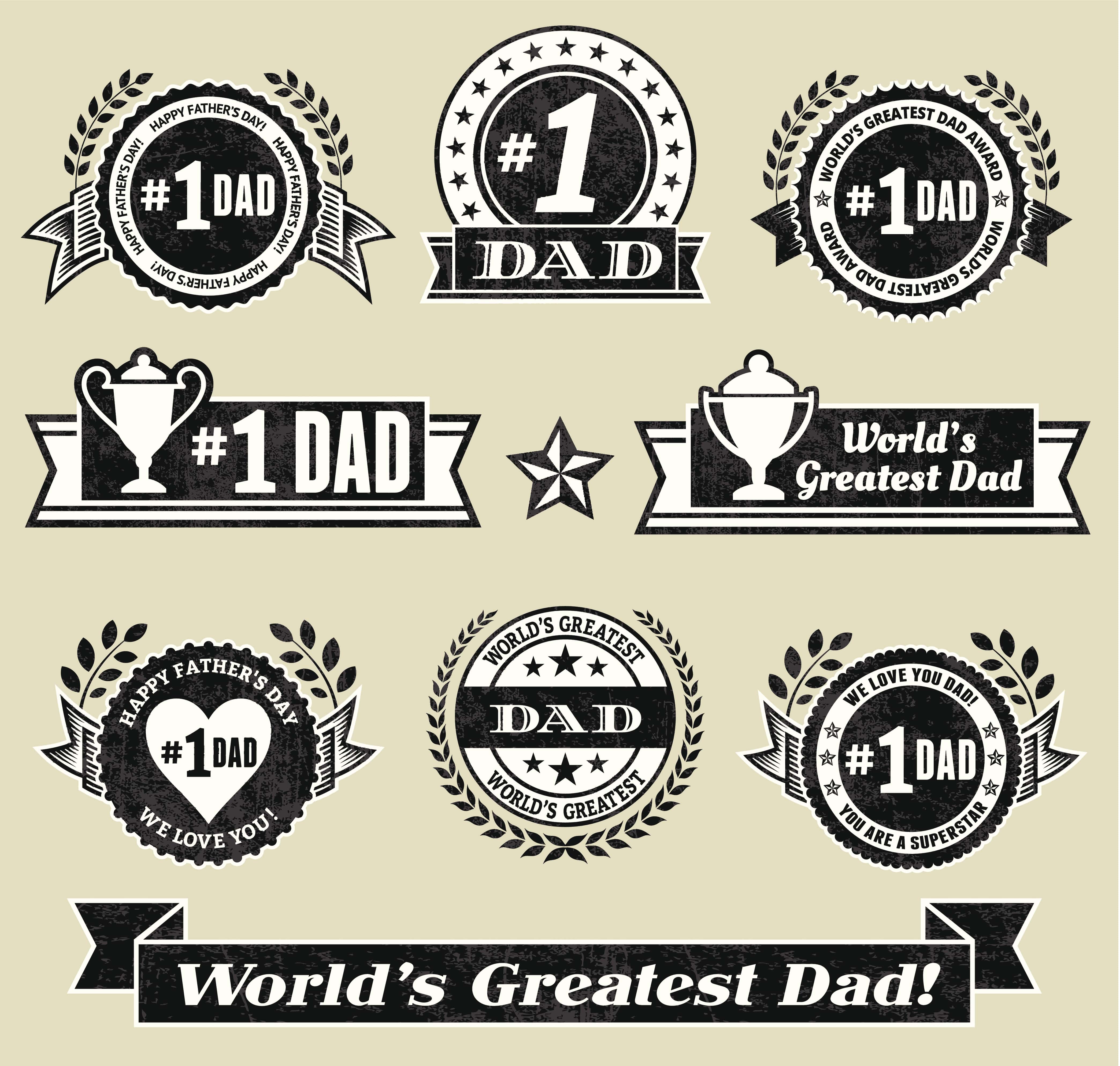 World Greatest #1 Dad black & white icon badge set