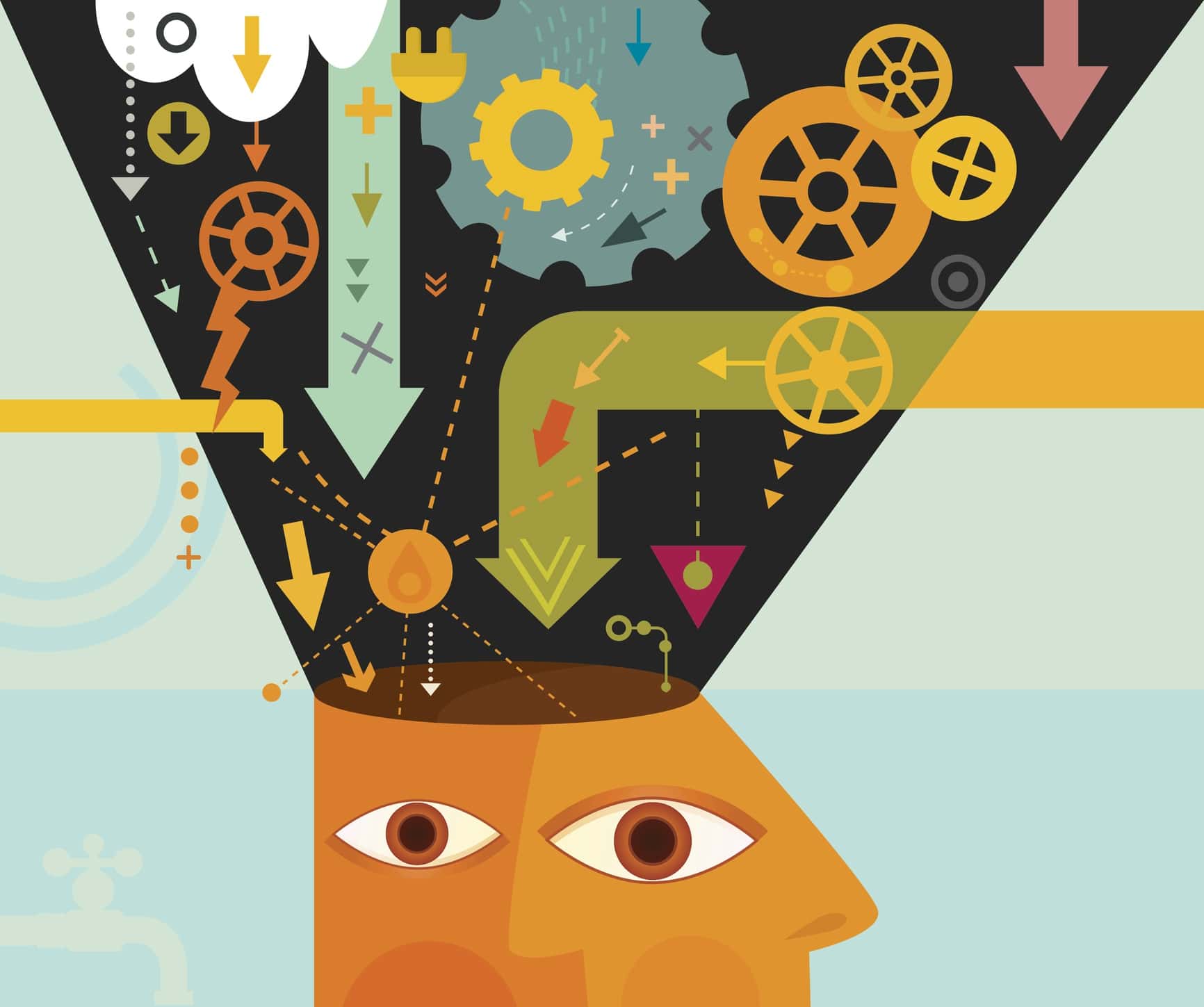 Head Filling. Brainwash illustration.