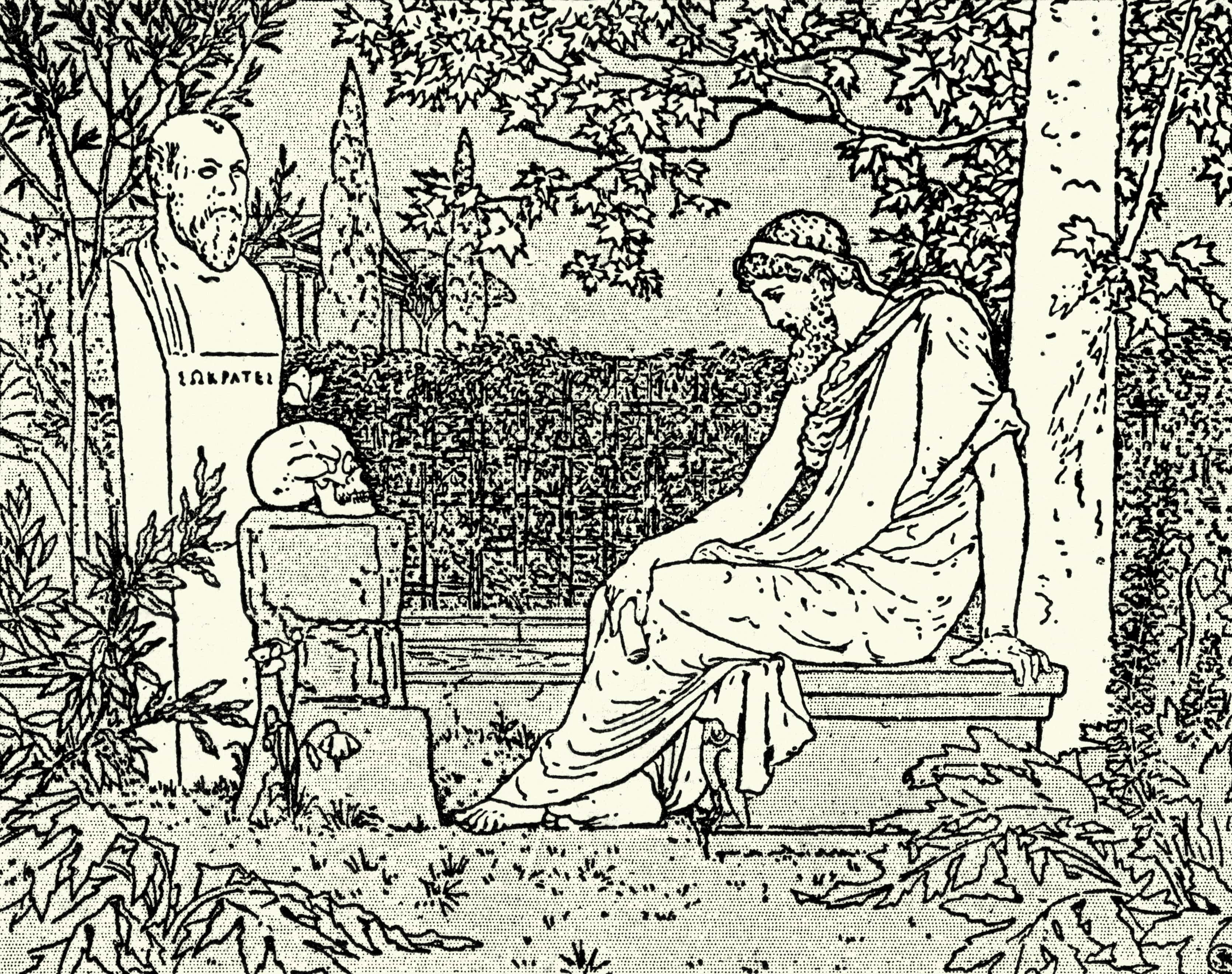 Plato meditating on immortality before Socrates