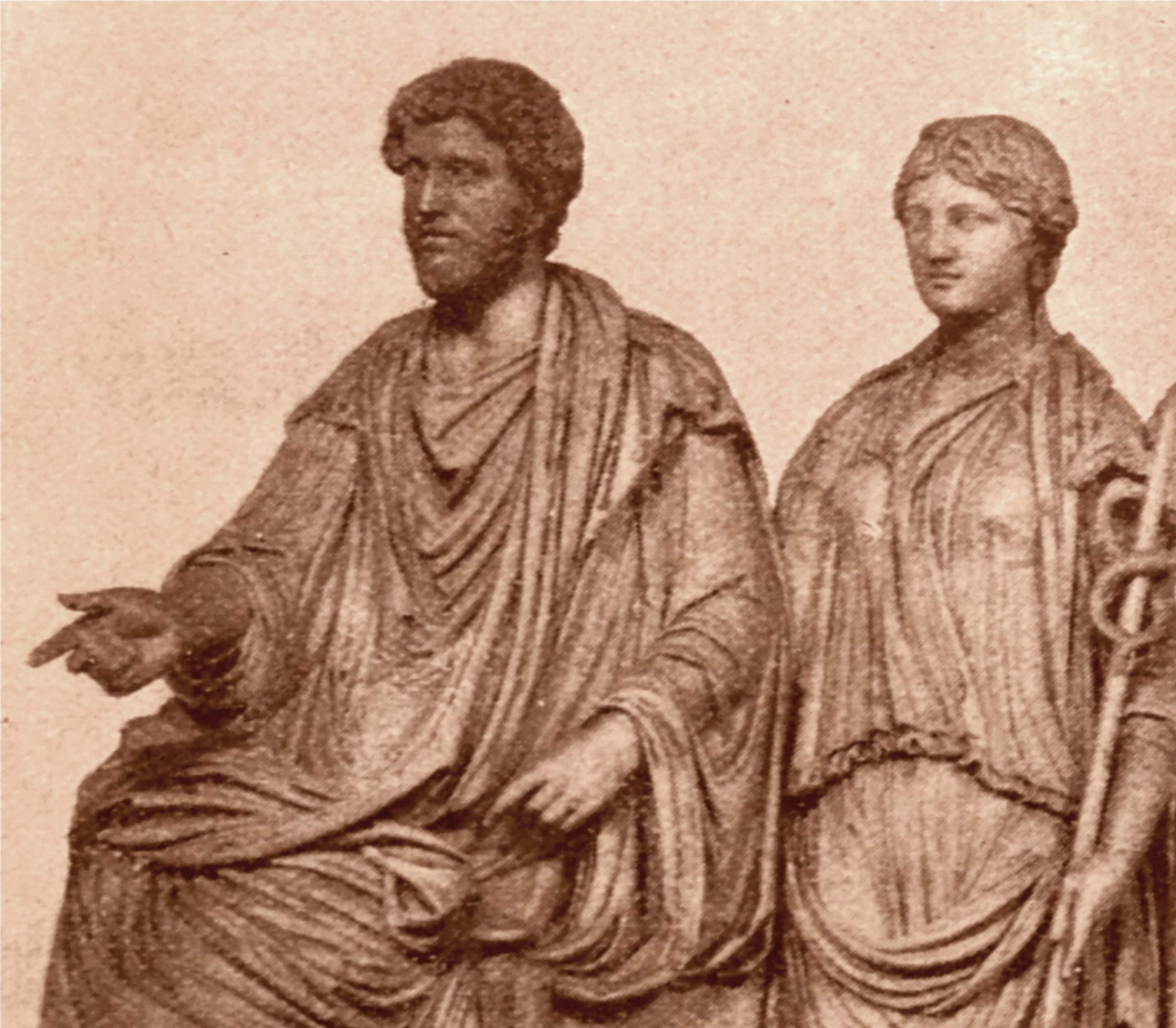 Bas-relief depicting Marcus Aurelius and Faustina with the Goddess Roma