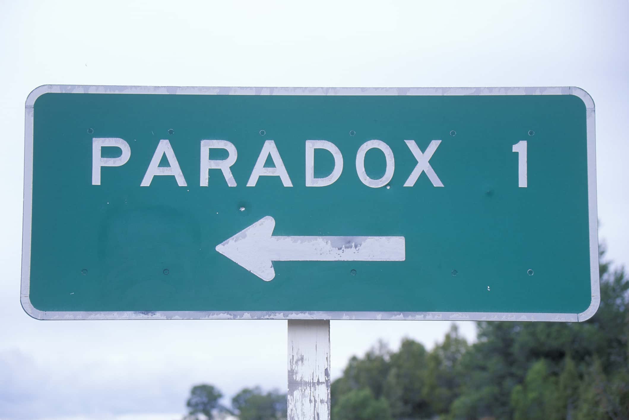 A road sign for Paradox.