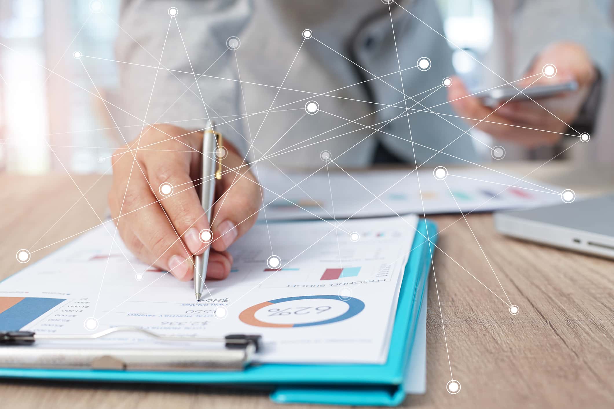 Businessman analyzing investment charts with laptop. Accounting.