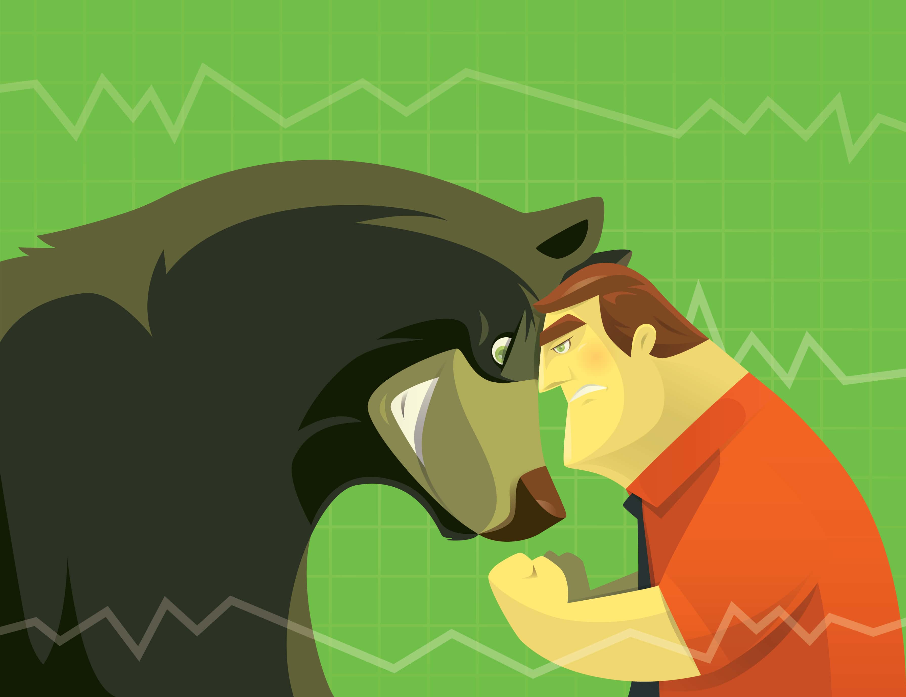 Angry businessman heading on bear.