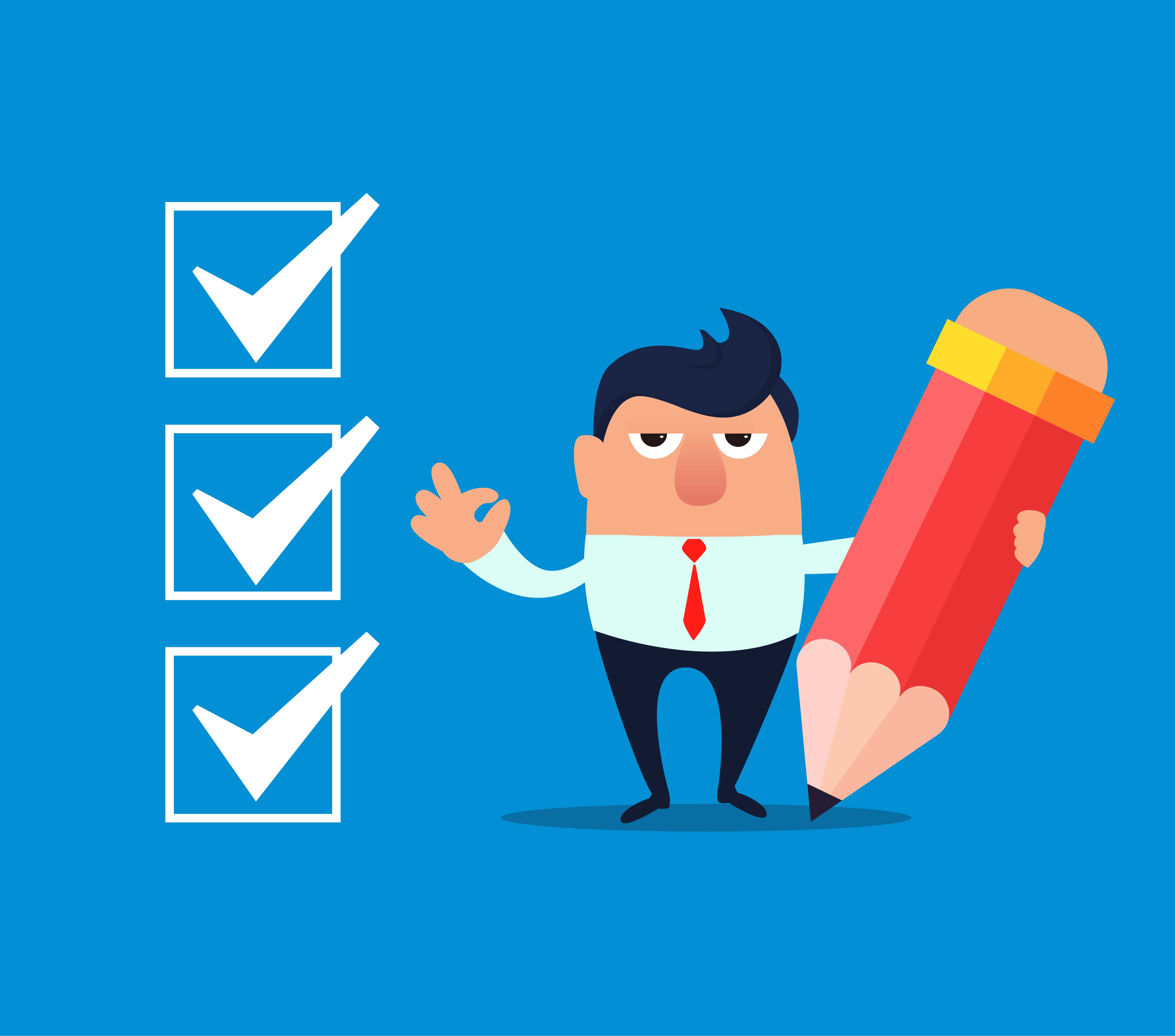 Businessman checking the list. Illustration.