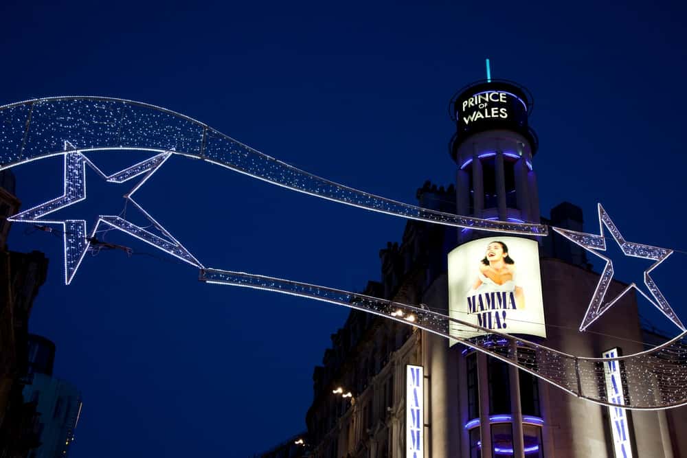 Photo of Christmas lights and Princes of Wales theatre