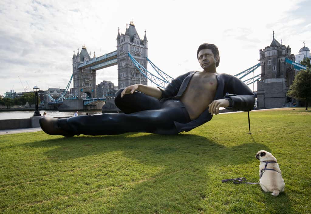 Jurassic Park 25 Anniversary Photocall unveil a statue of Jeff Goldblum semi-naked torso