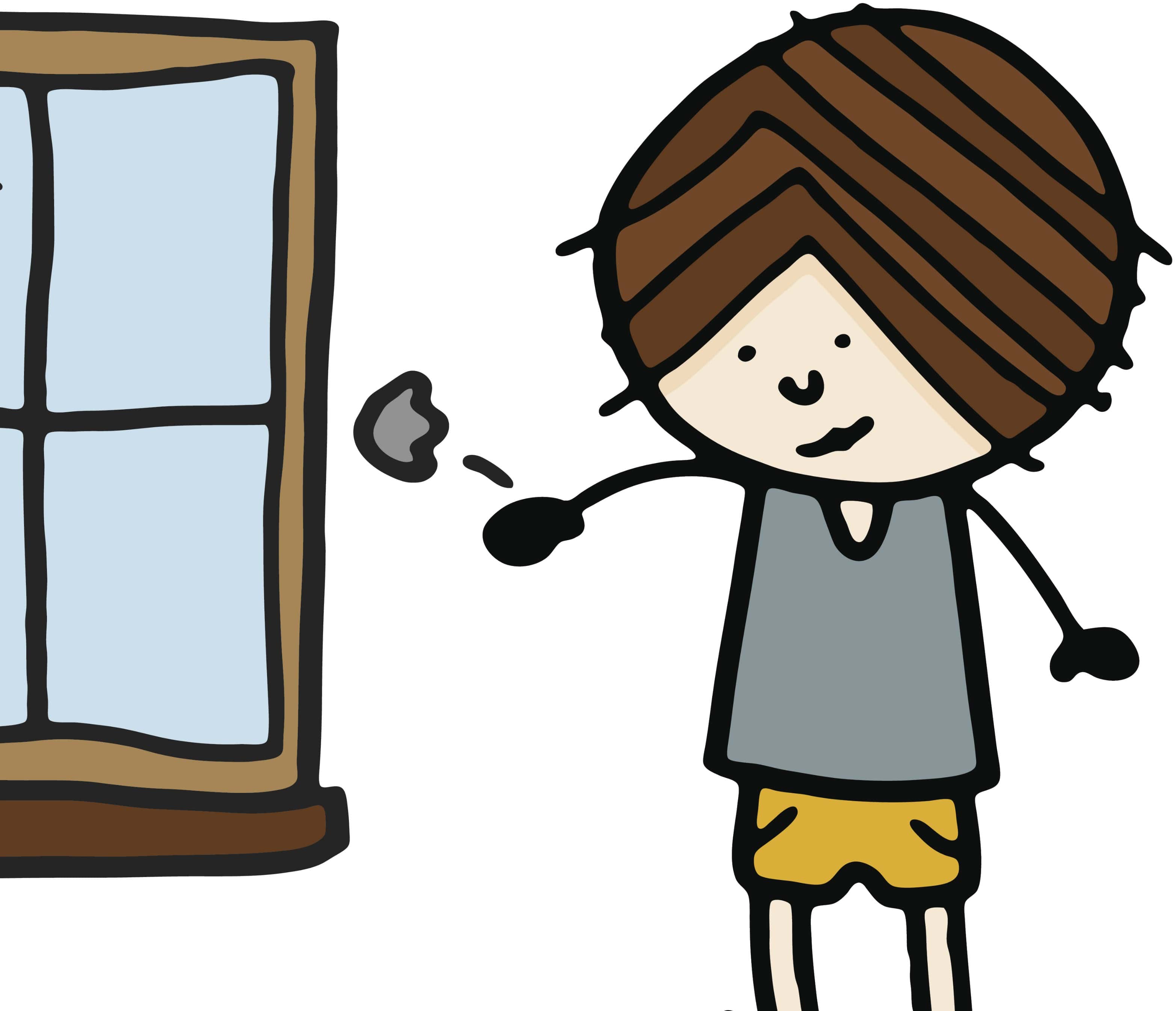 Breaking window by throwing stones.