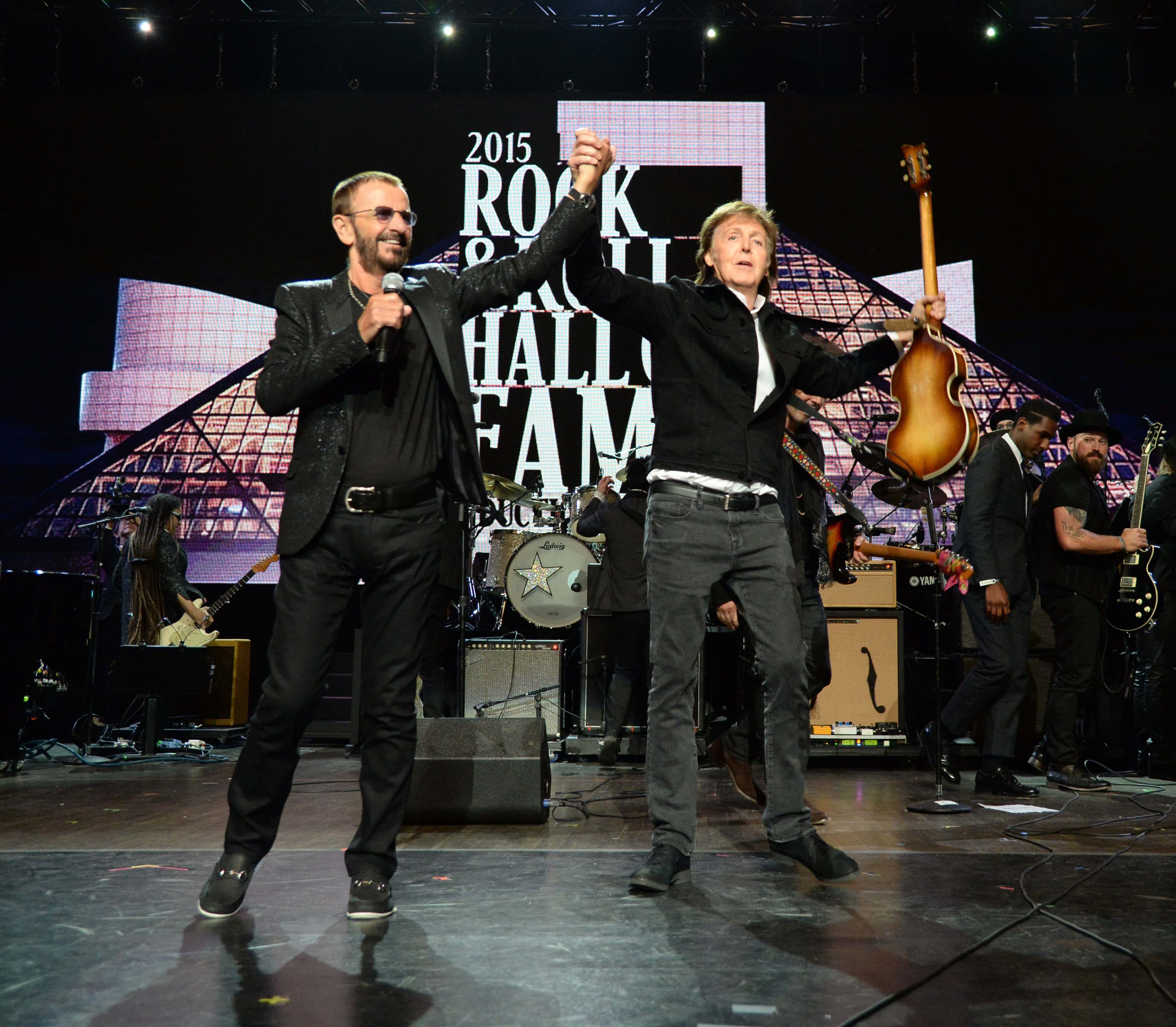 Ringo Starr and Paul McCartney perform onstage during the 30th Annual Rock And Roll Hall Of Fame Induction Ceremony