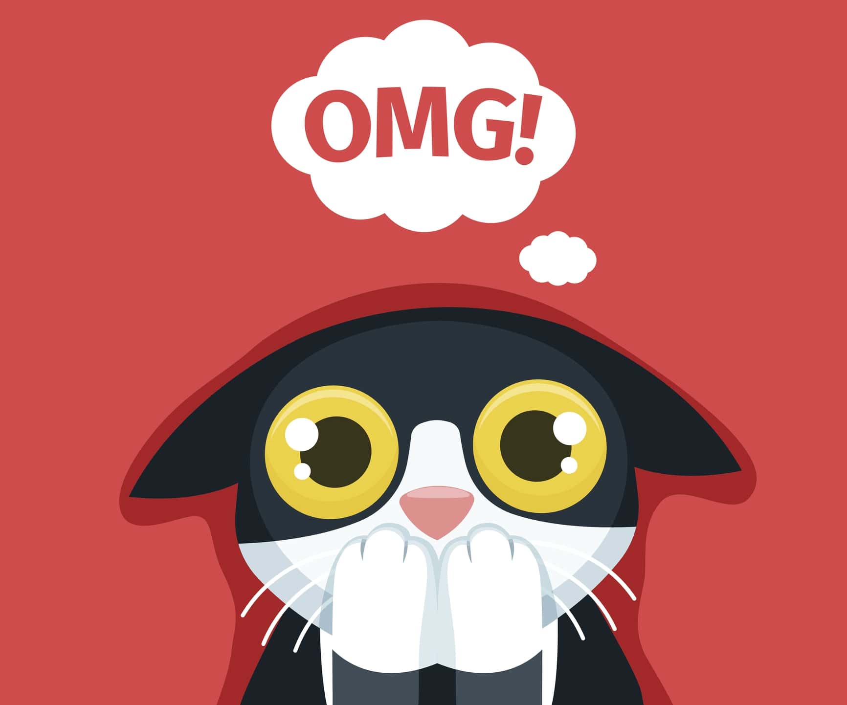 The frightened cat thinks 'Oh my God.'