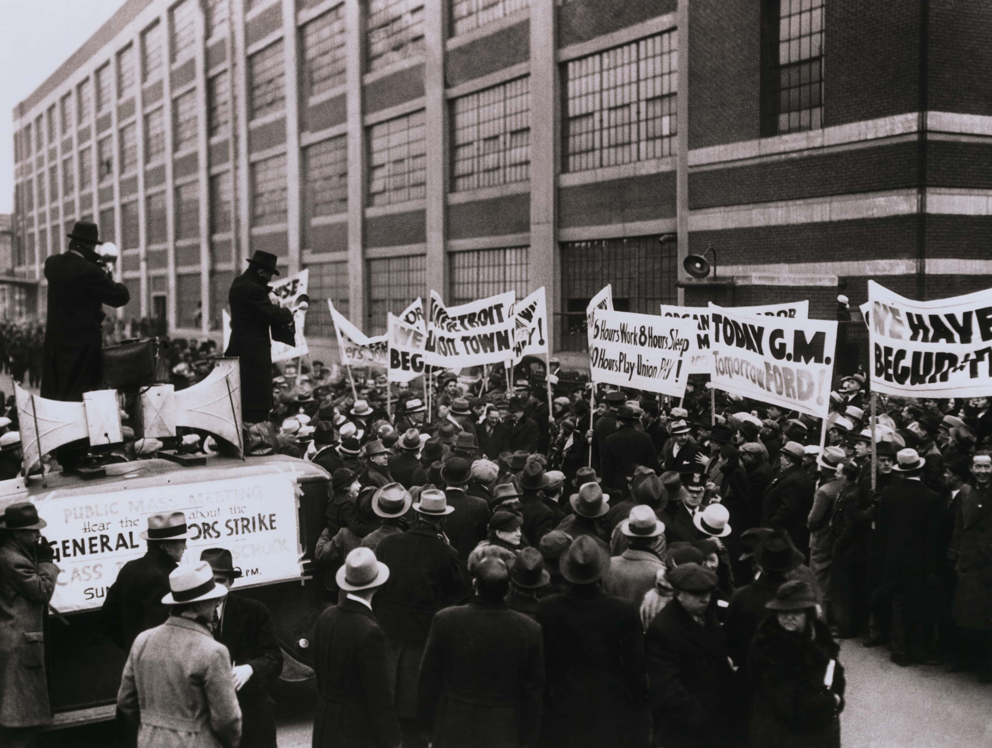General Motors Strikers Gathering Outdoors.