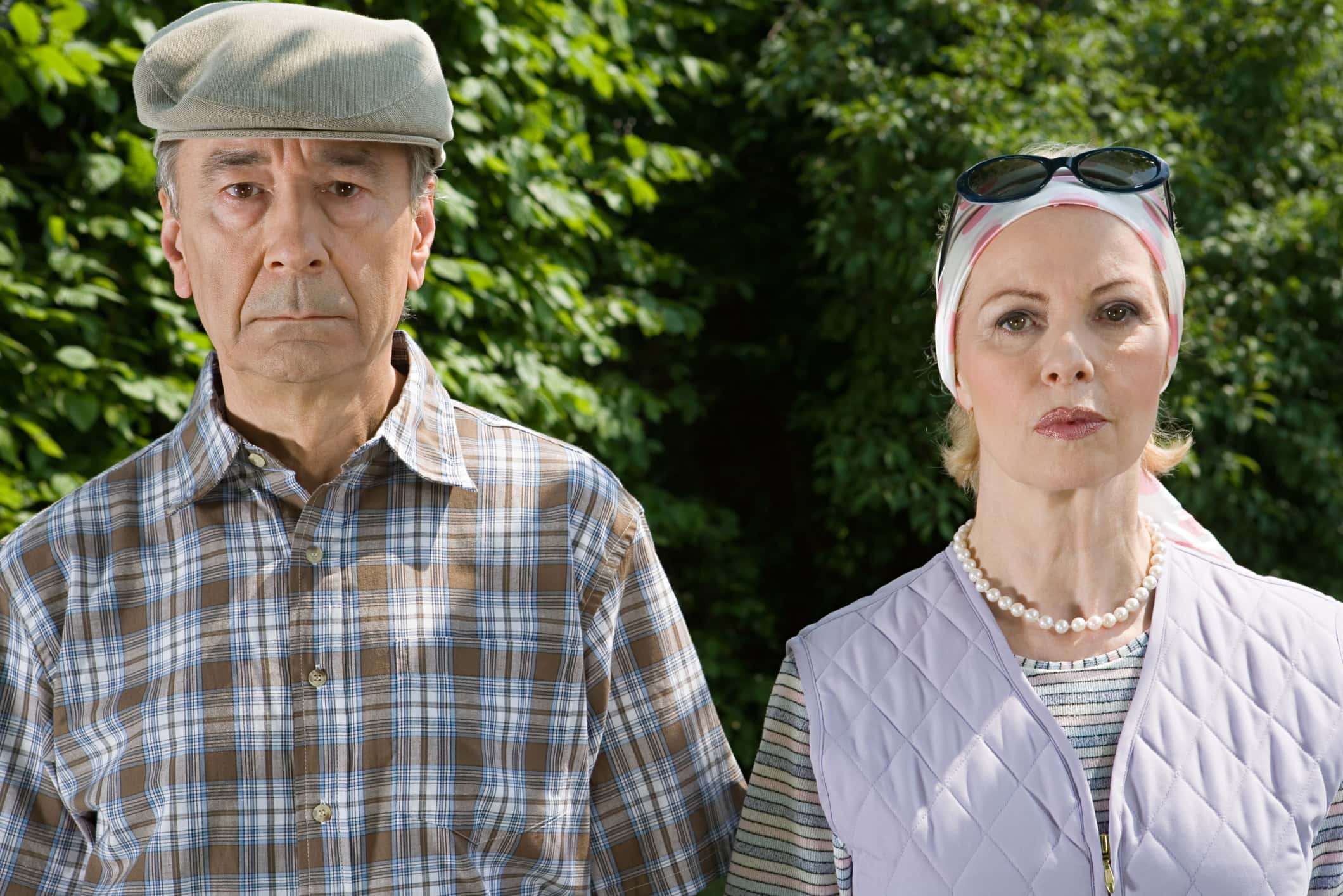 Serious senior couple.