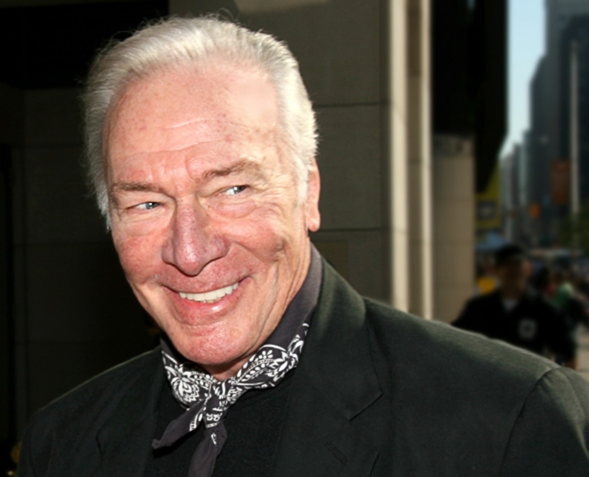 Actor Christopher Plummer wearing black jacket