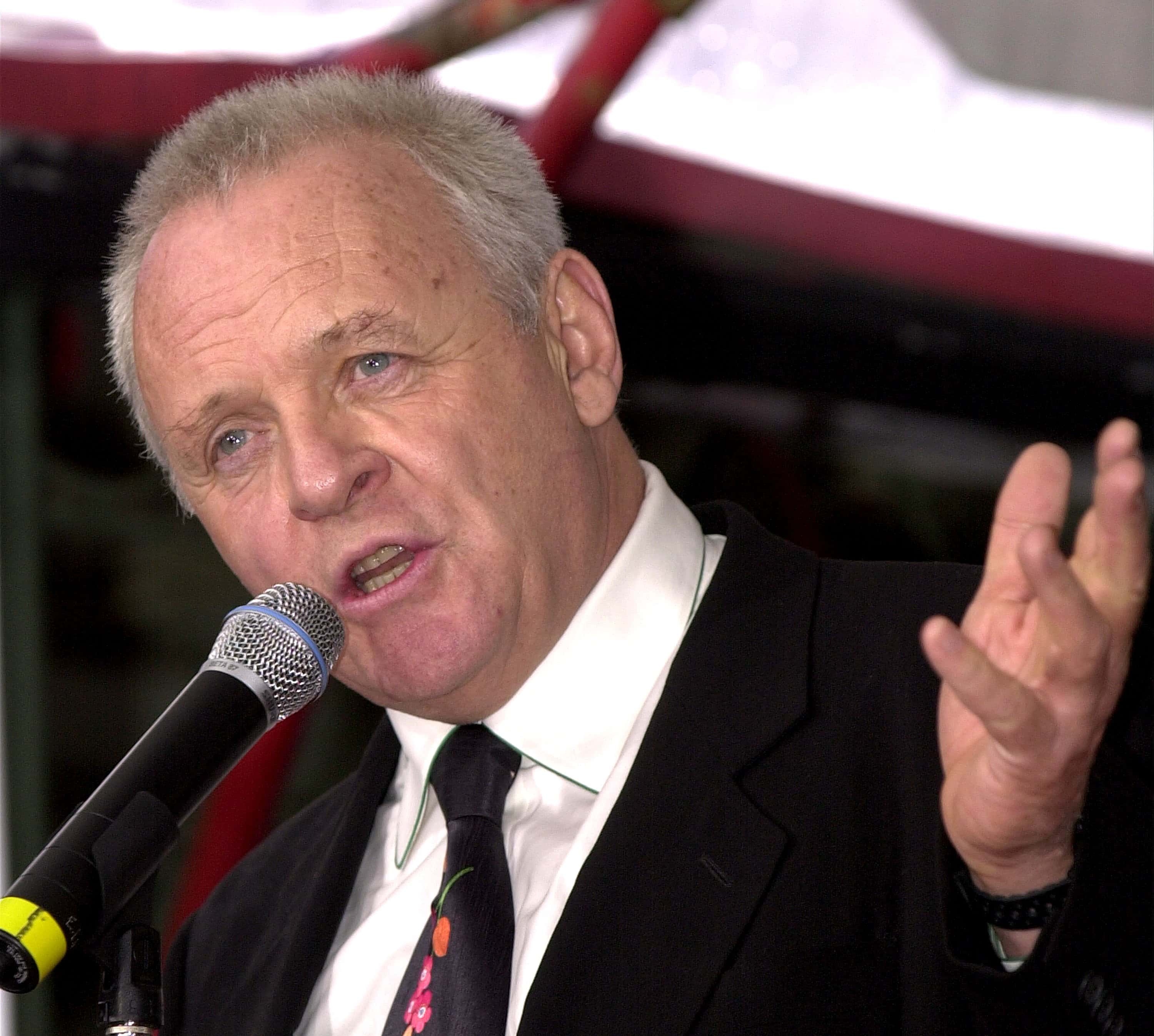 Actor Anthony Hopkins speaks at his hand and footprint ceremony