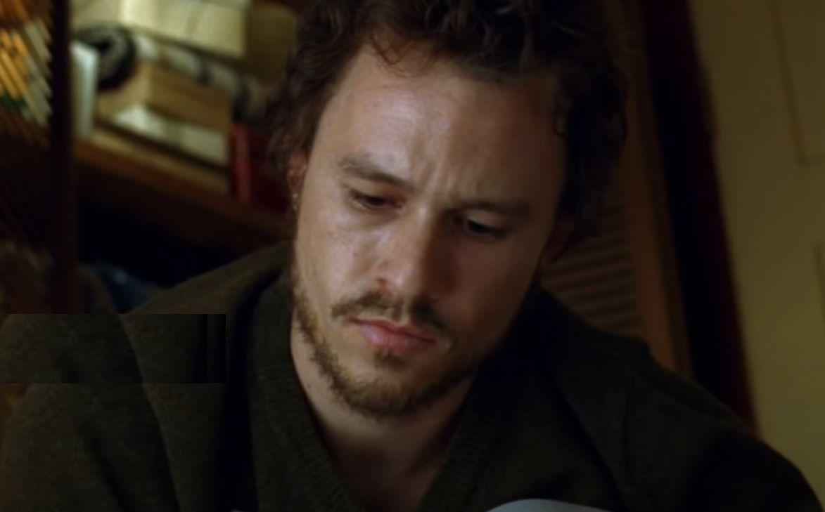 Screenshot: Heath Ledger with beard wearing green sweater - from I'm Not There (2007)