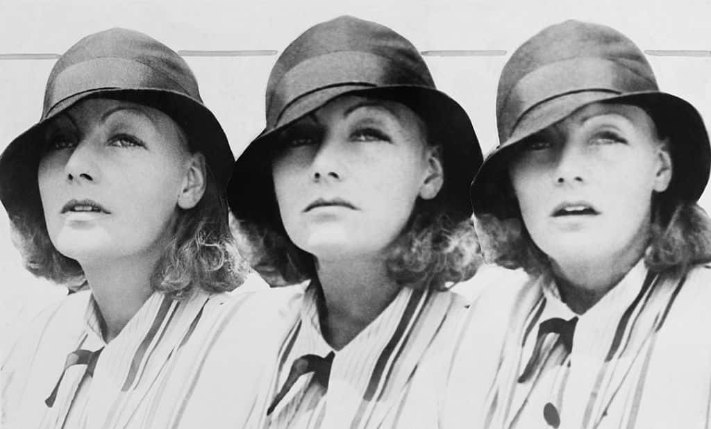 Greta Garbo in suit and a hat
