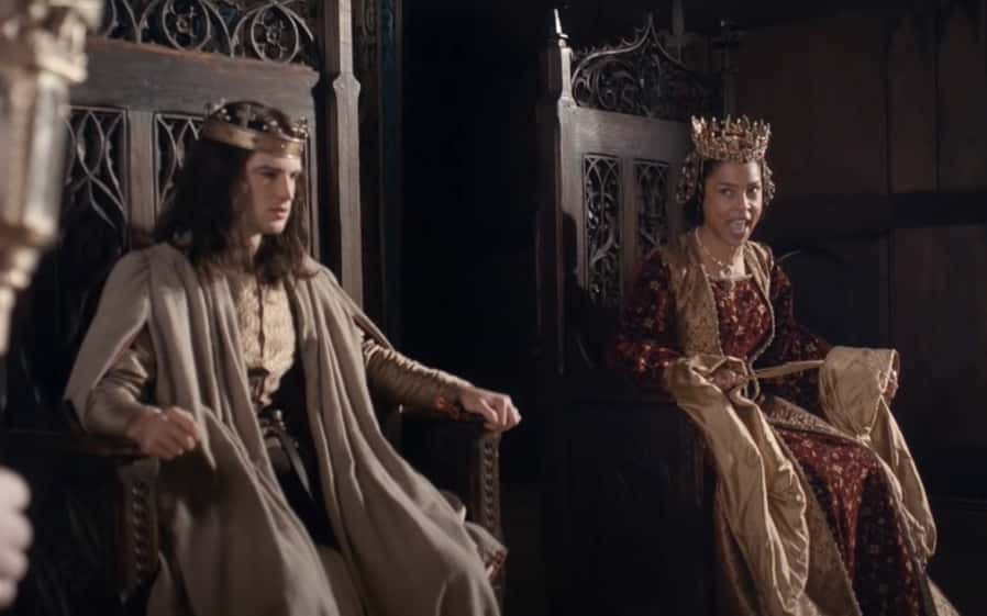 Margaret of Anjou and King Henry VI sitting on thrones