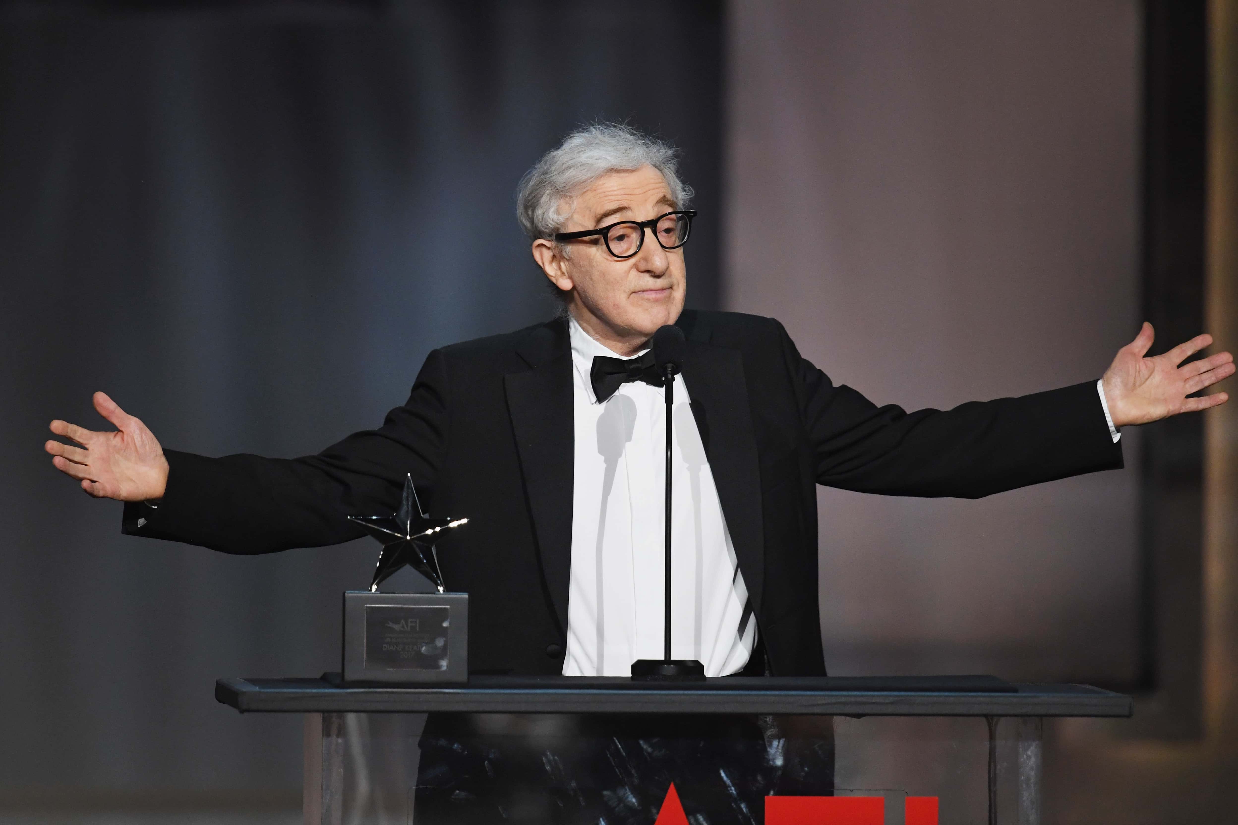 Director-actor Woody Allen speaks onstage during American Film Institute's 45th Life Achievement Award Gala Tribute to Diane Keaton