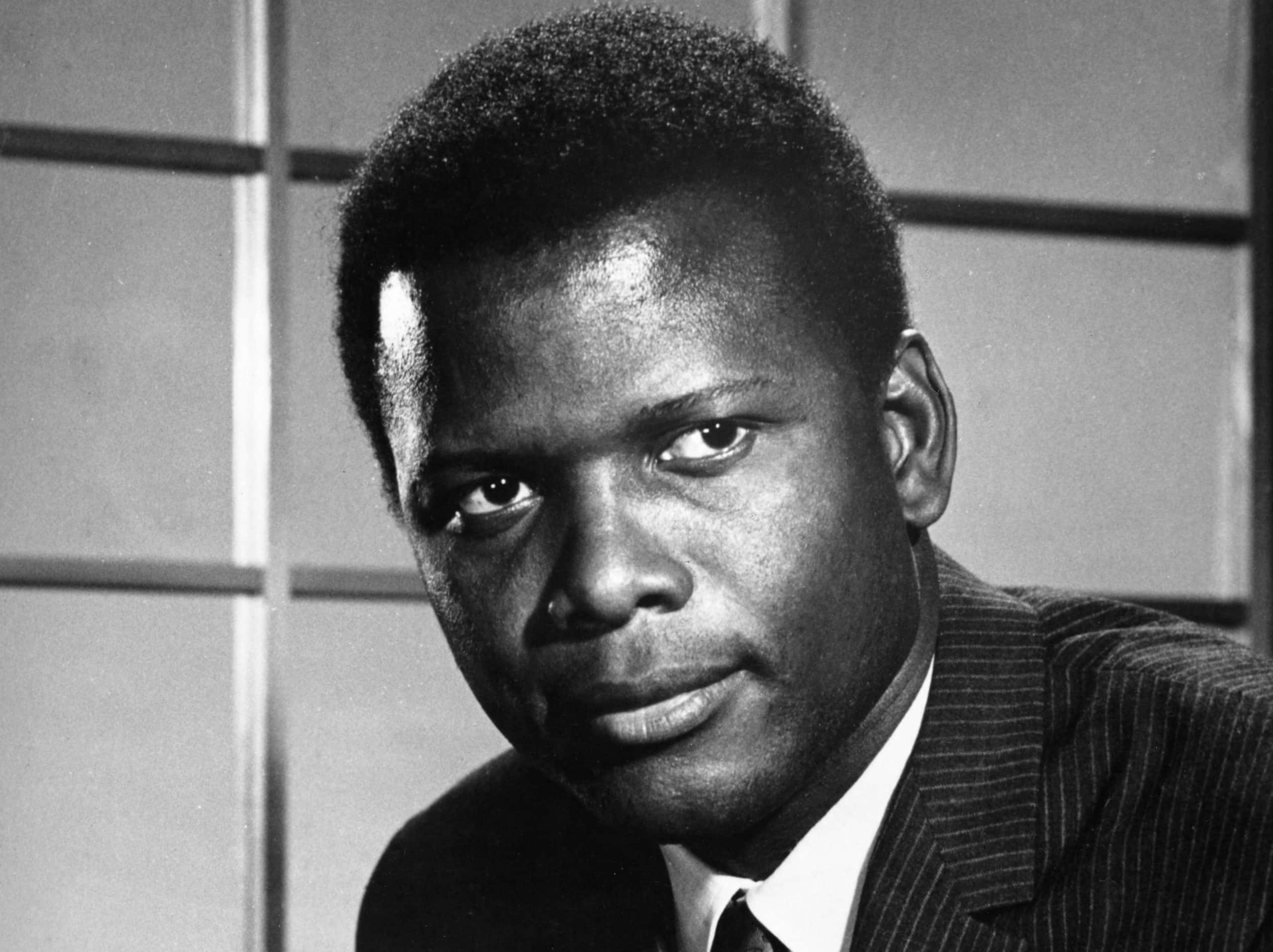 Grayscale Portrait Photo of American actor Sidney Poitier, circa 1960s