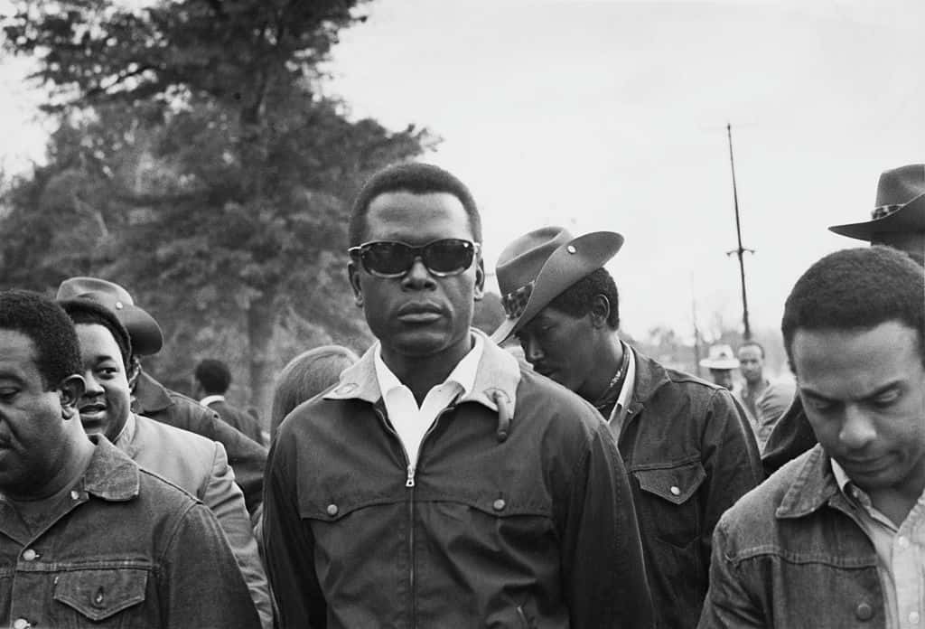 Sidney Poitier suporting the Poor People's Campaign at Resurrection City, a shantytown set up by protestors in Washington, DC, May 1968