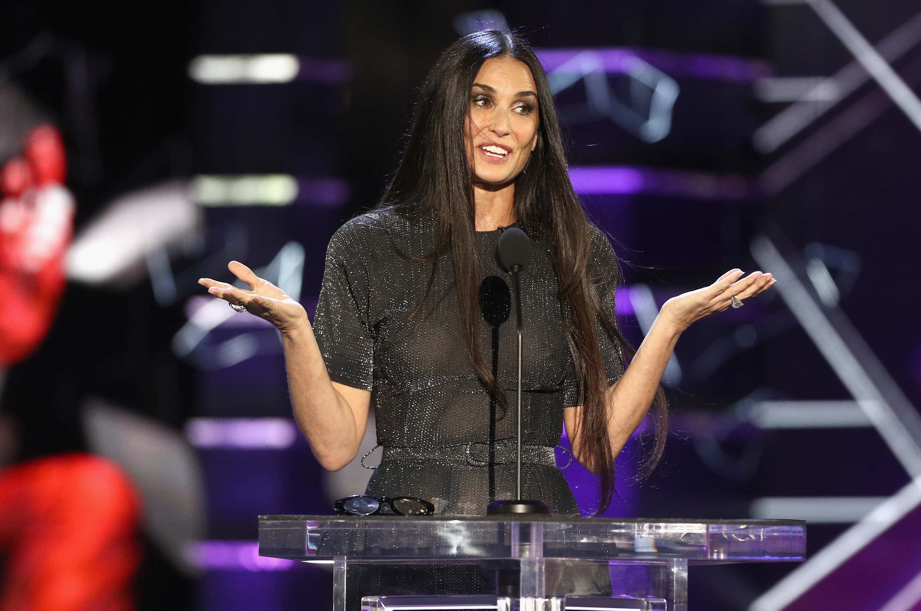Demi Moore speaks onstage during the Comedy Central Roast of Bruce Willis