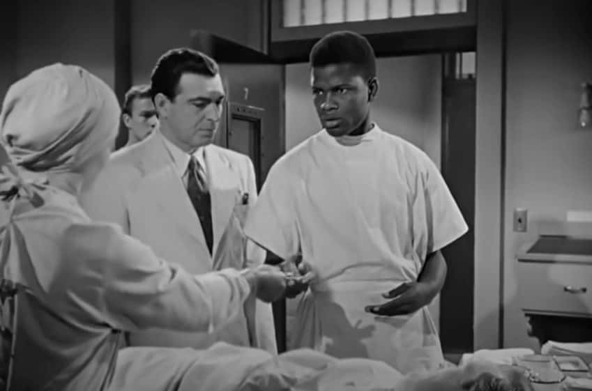 A visually captivating still taken from a pivotal moment in the film No Way Out (1950)