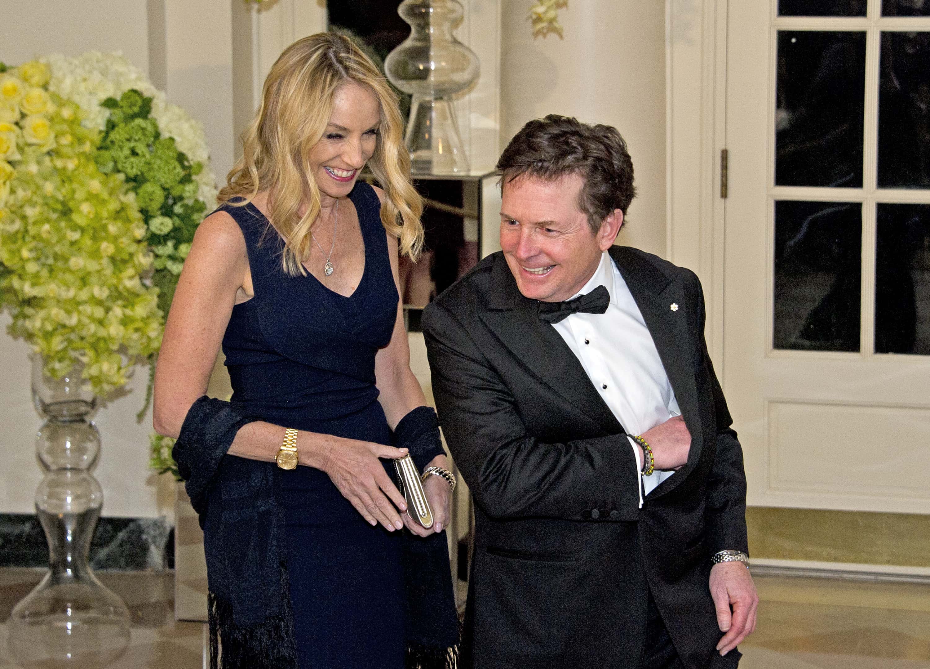 Tracy Pollan and Michael J. Fox arrive for the State Dinner
