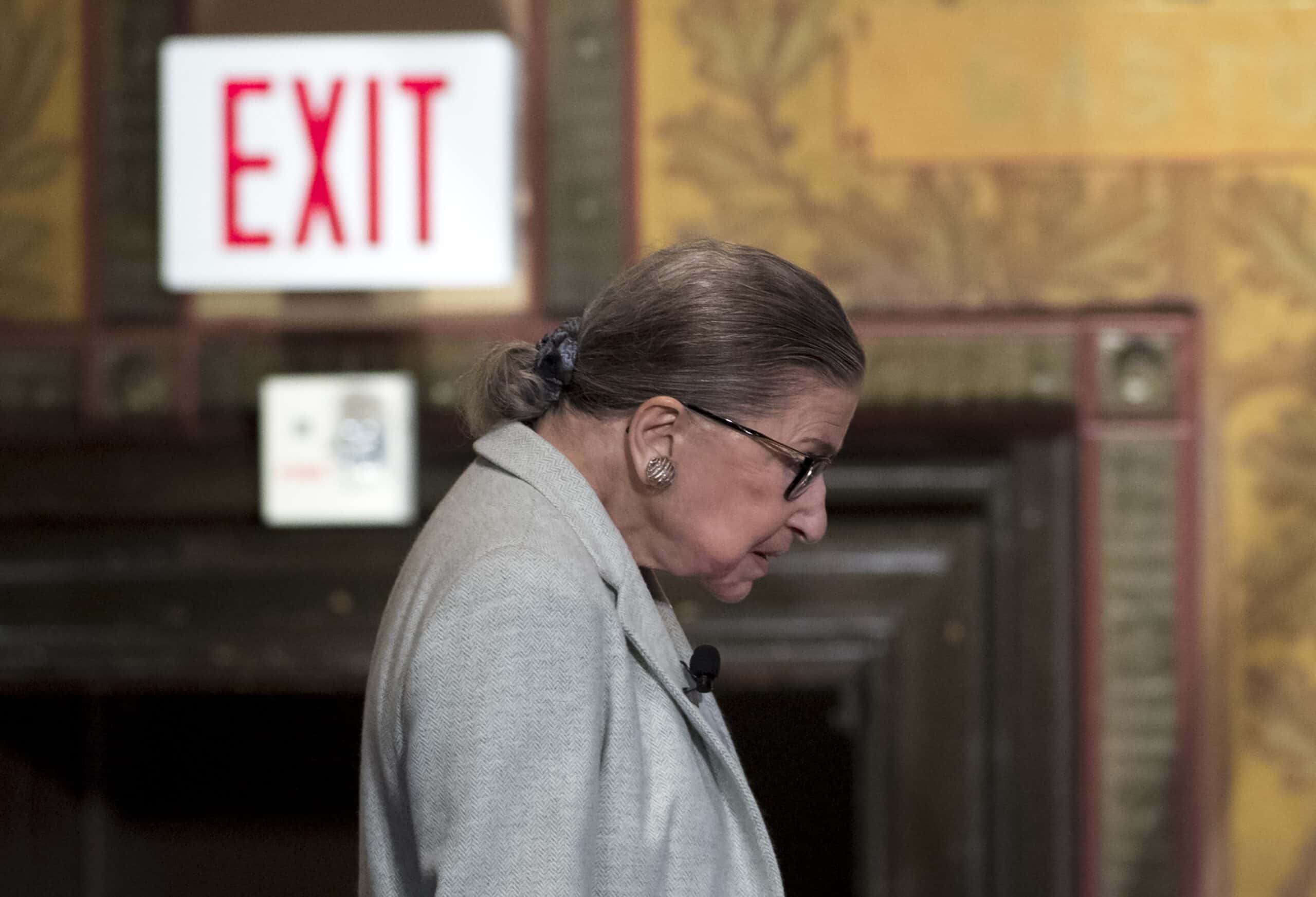 Associate Justice of the US Supreme Court Ruth Bader Ginsburg arrives to speak at Georgetown University in Washington