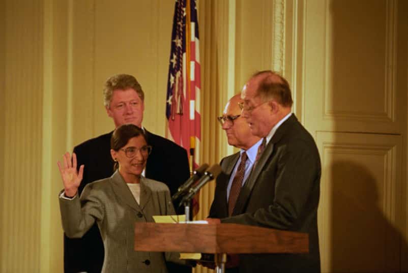 Photograph of President William J. Clinton Attending the Swearing-In of Judge Ruth Bader Ginsburg as Associate Supreme Court Justice