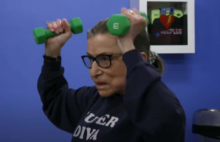 Ruth Bader Ginsburg working out in sweat suit