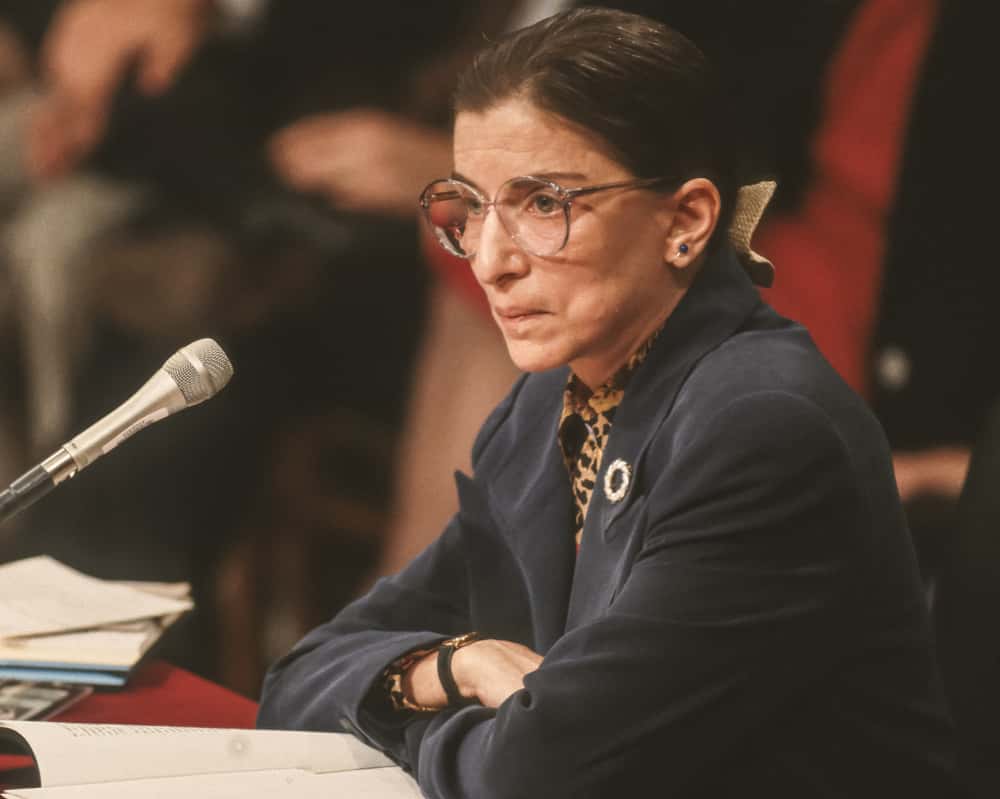 Ruth Bader Ginsburg, during confirmation hearings, U. S. Supreme Court in blue suit