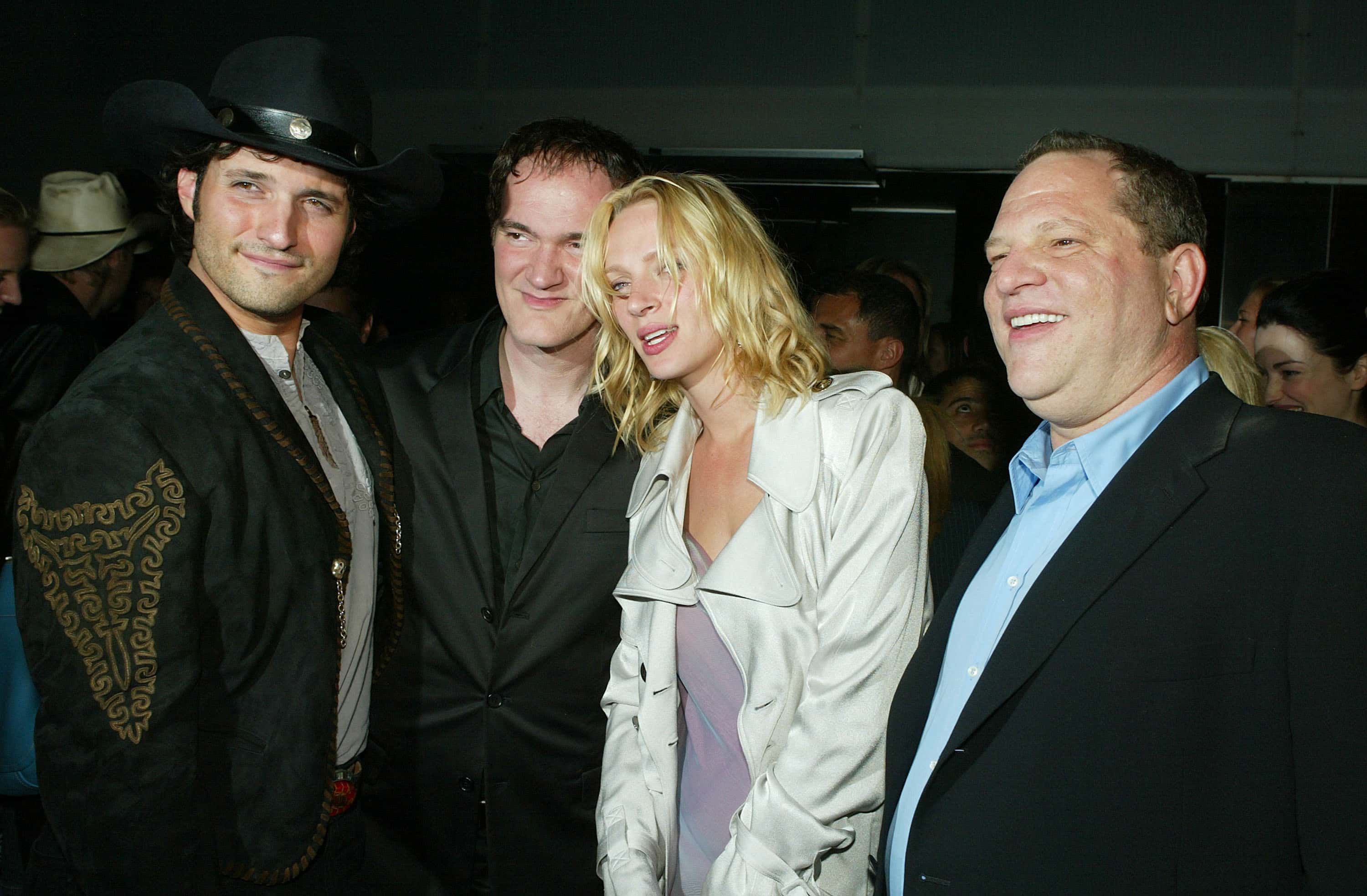 Robert Rodriguez (L), director Quentin Tarantino, actress Uma Thurman and Miramaxs' Harvey Weinstein