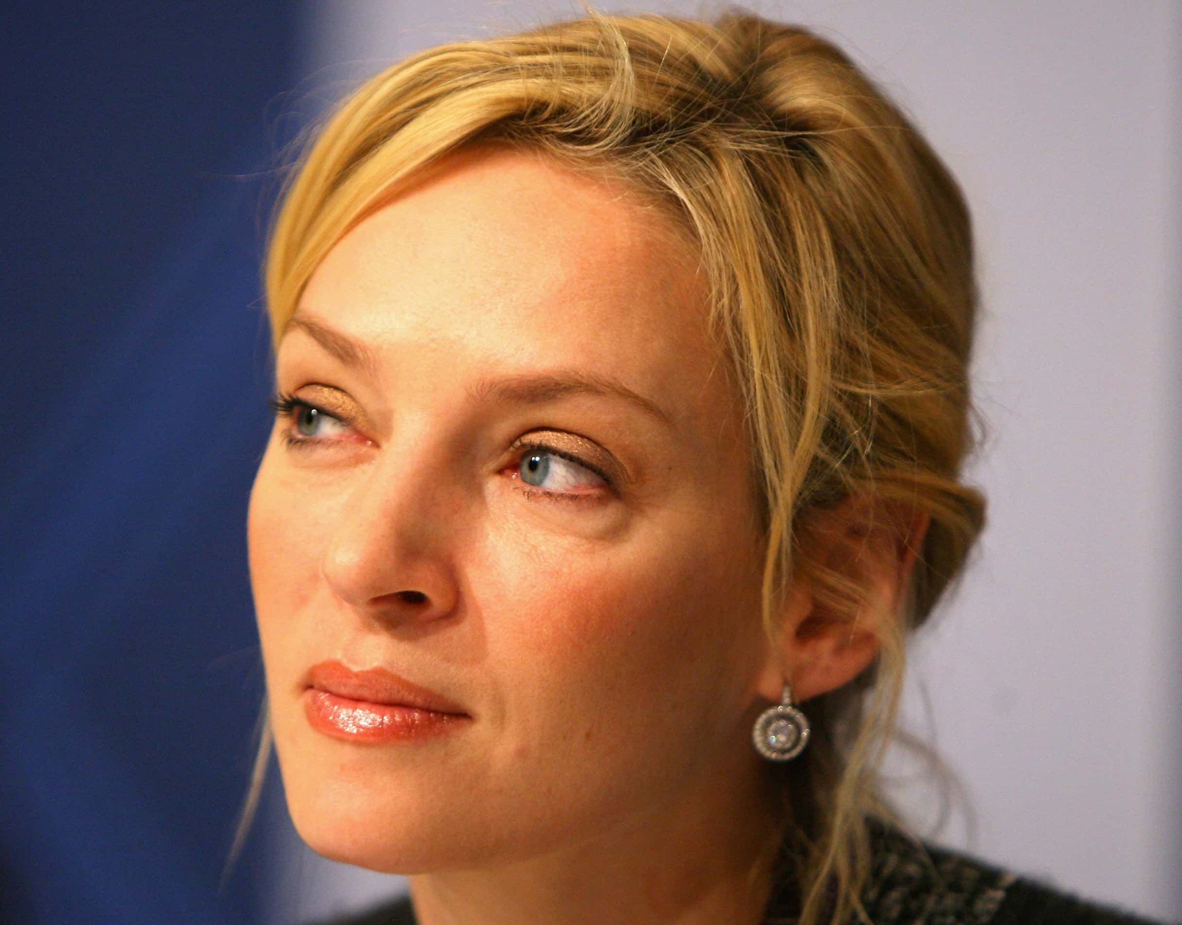 Uma Thurman looks on during a press conference