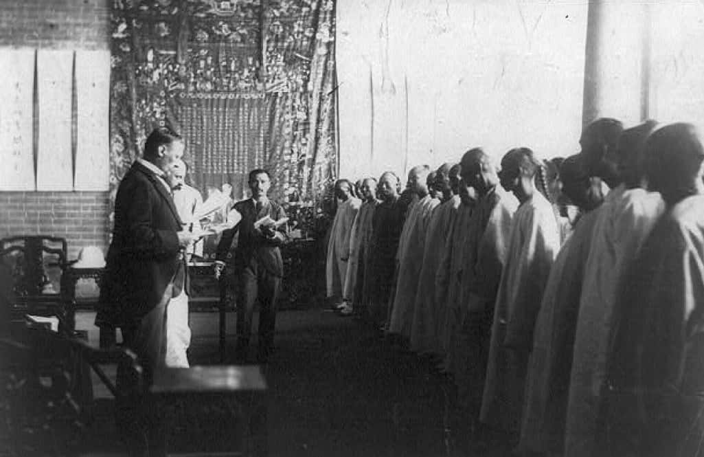 Governor of Hong Kong reading Act of Annexing Kowlo