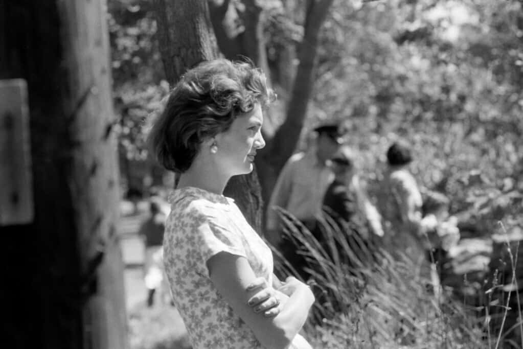 Jackie Kennedy in a floral dress