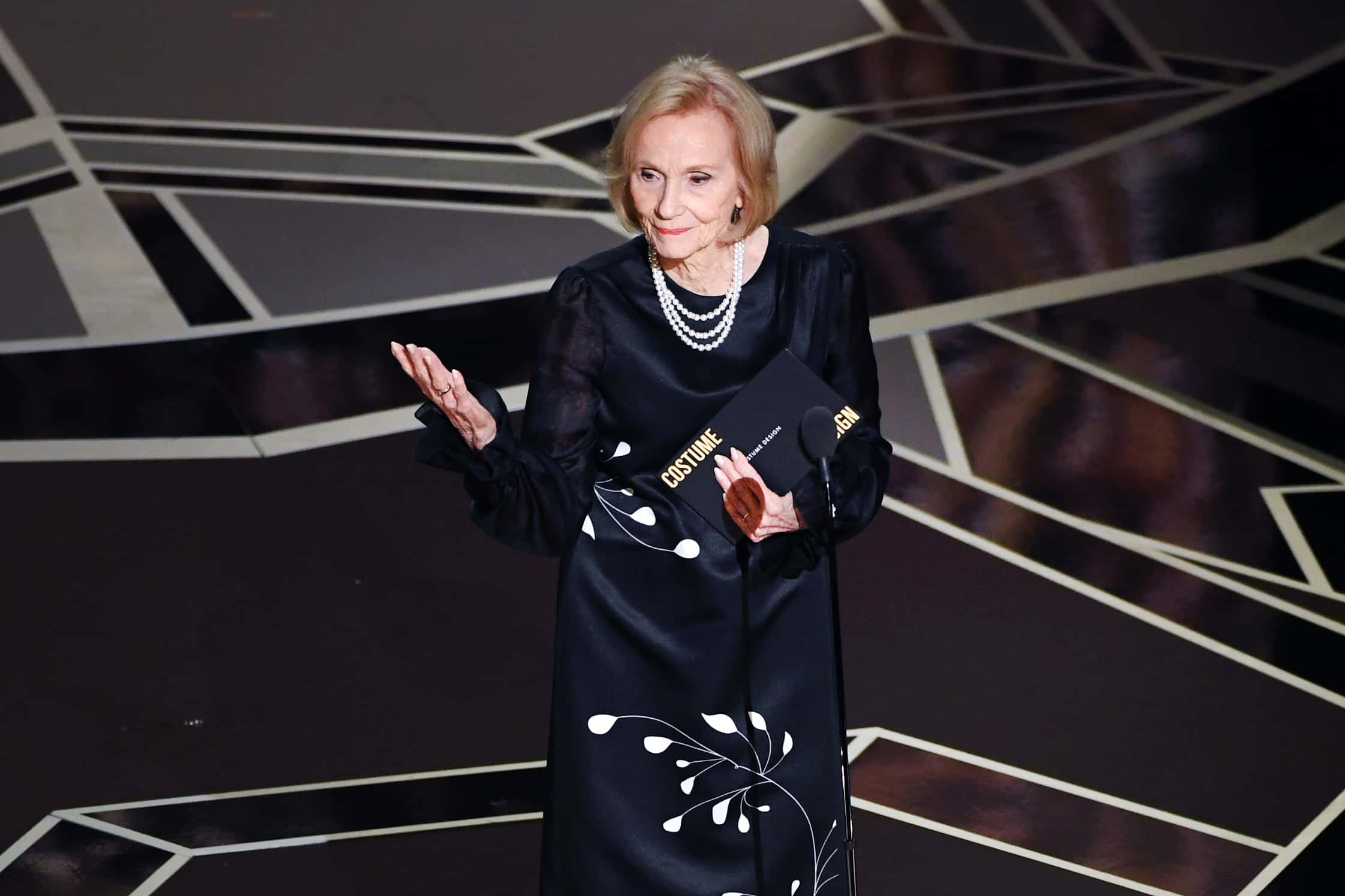 Eva Marie Saint in black dress on stage