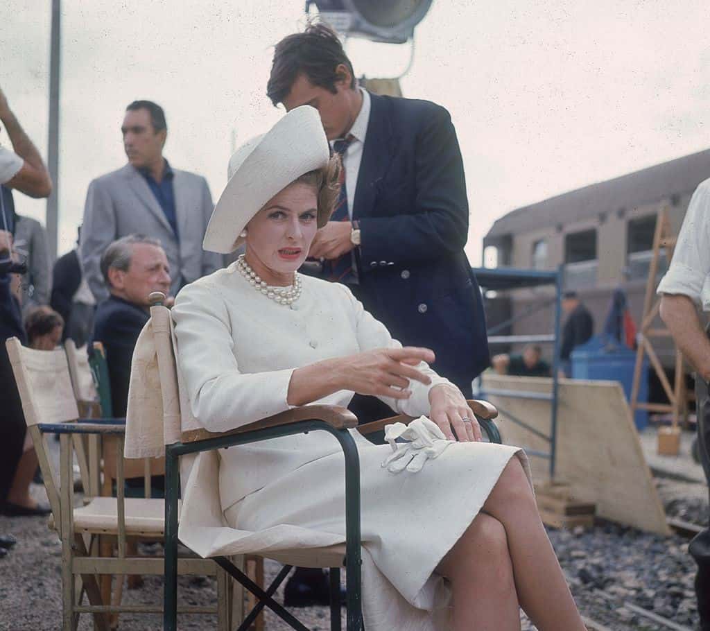 Swedish actress Ingrid Bergman wearing a white suit