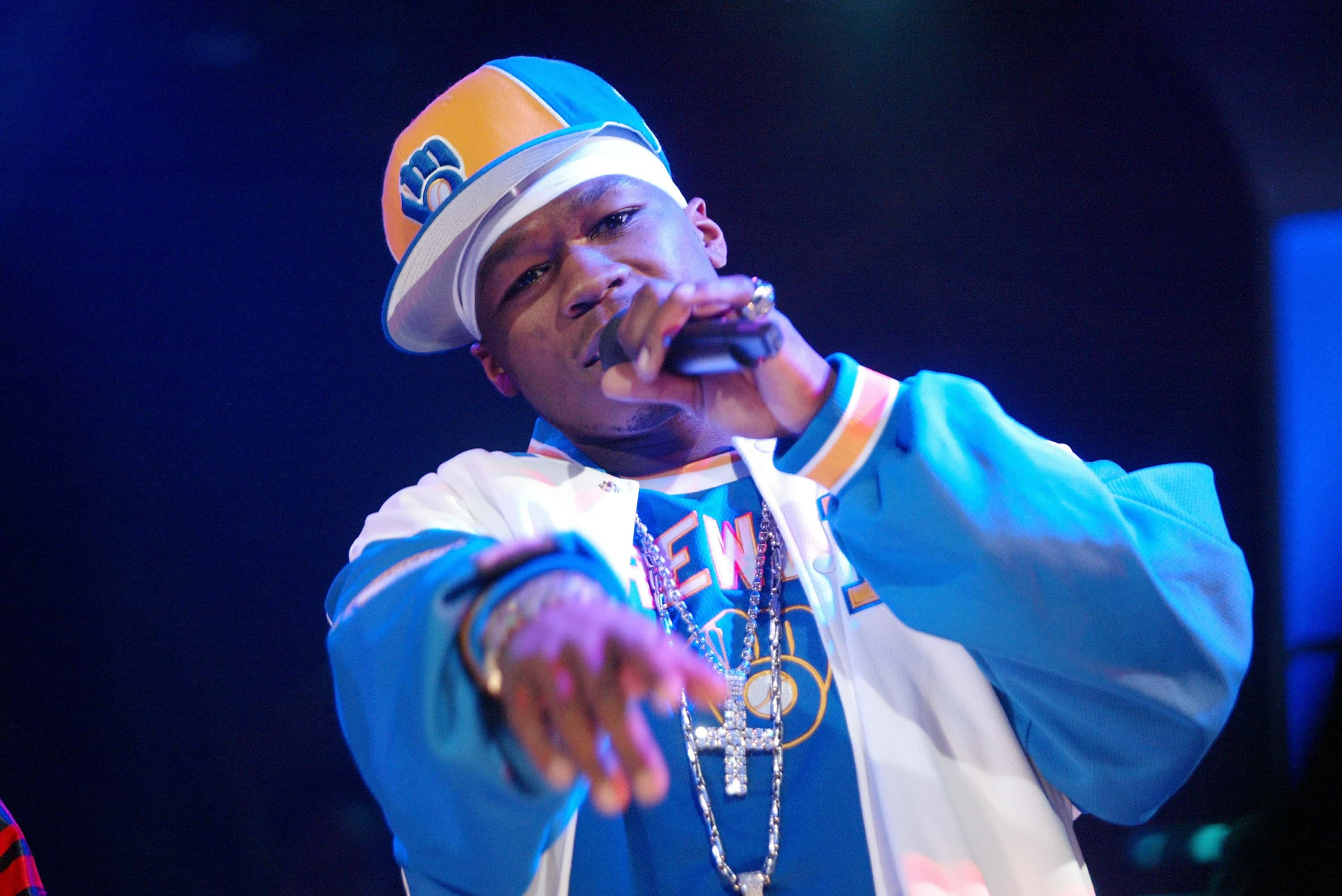 Rapper 50 Cent performs on MTV's Direct Effect at MTV studios February 24, 2003 in New York City.