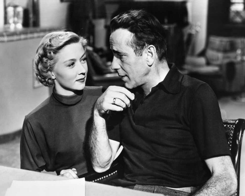loria Grahame & Humphrey Bogart in the American film noir In a Lonely Place (1950).