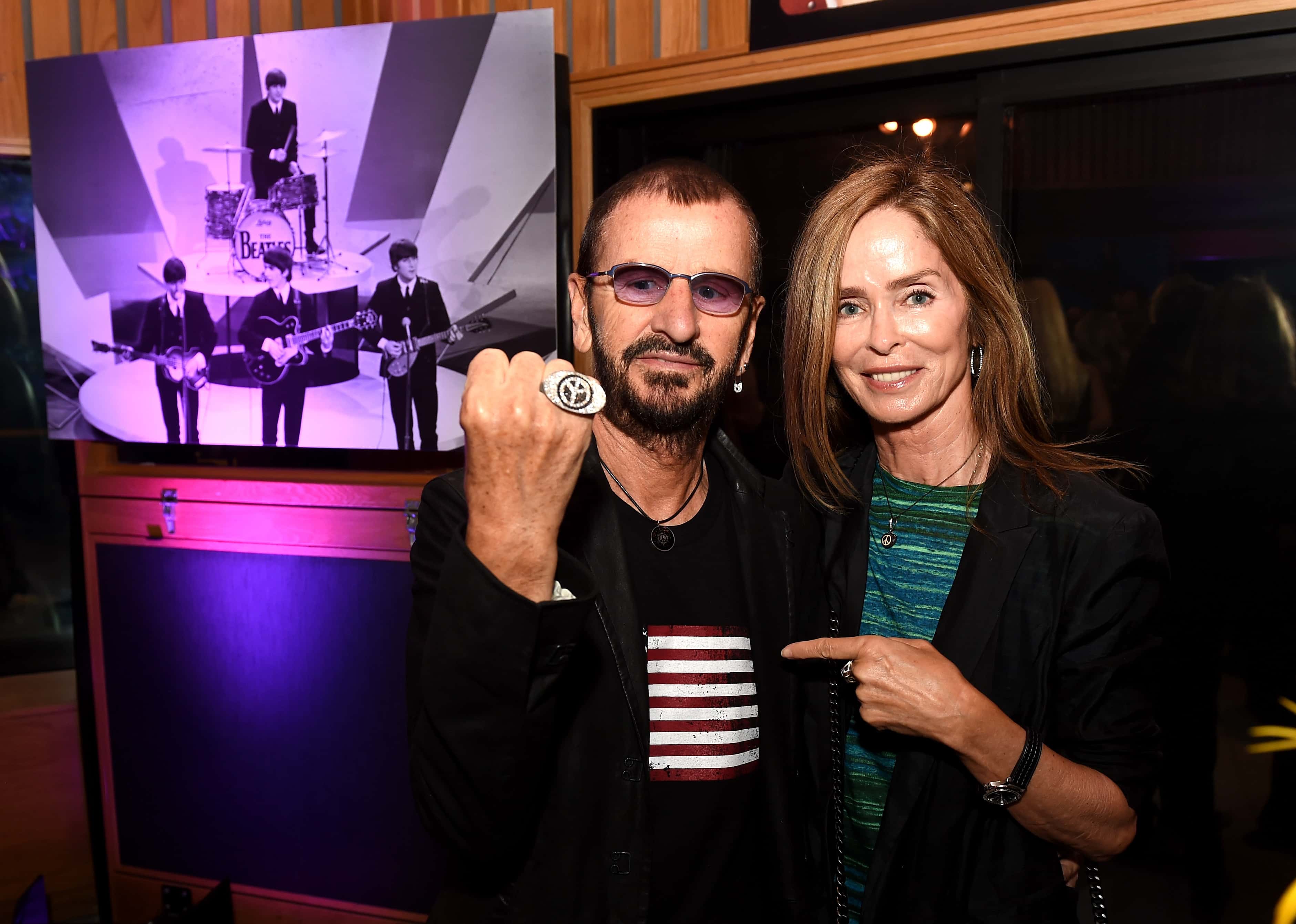 Musician Ringo Starr (L) and his wife Barbara Bach pose at Ringo Starr's