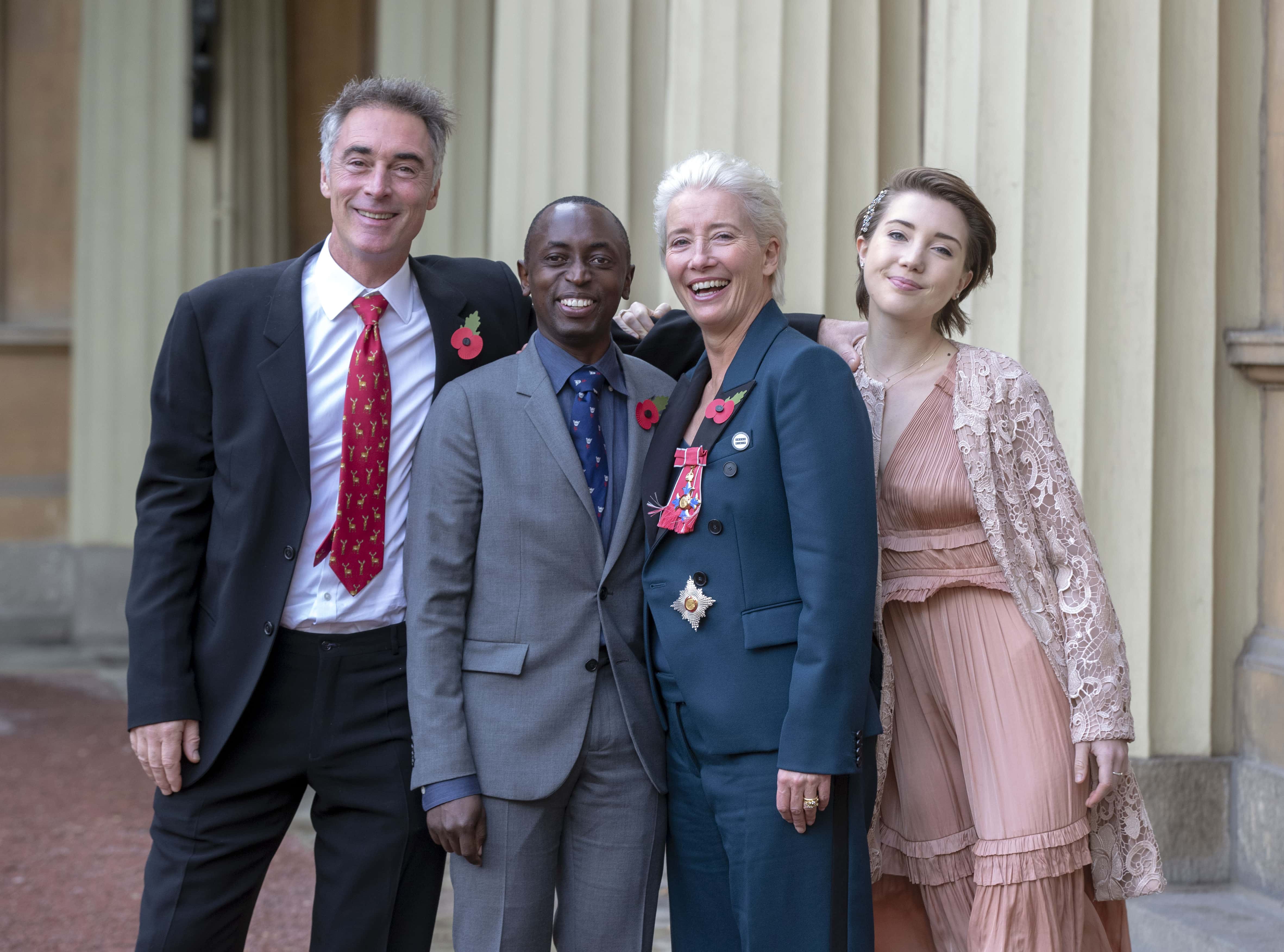 Actress Emma Thompson, with her husband Greg Wise and children Gaia Wise and Tindy Agaba