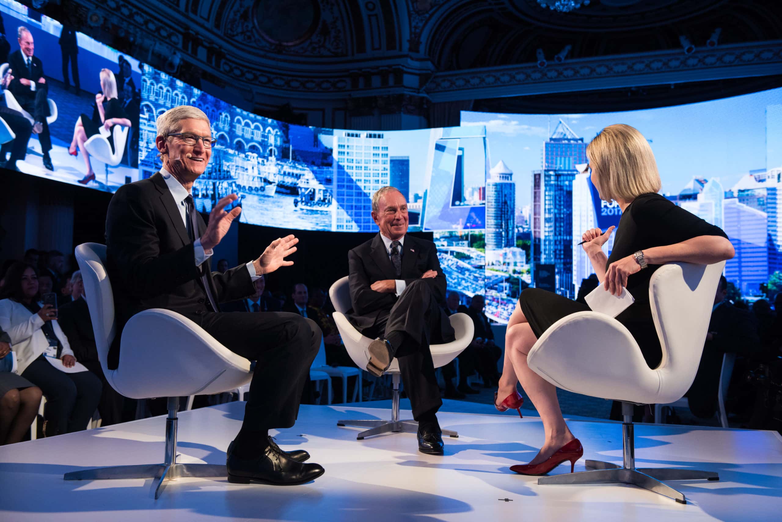 Apple CEO Tim Cook, Bloomberg LP Founder Mike Bloomberg in a show