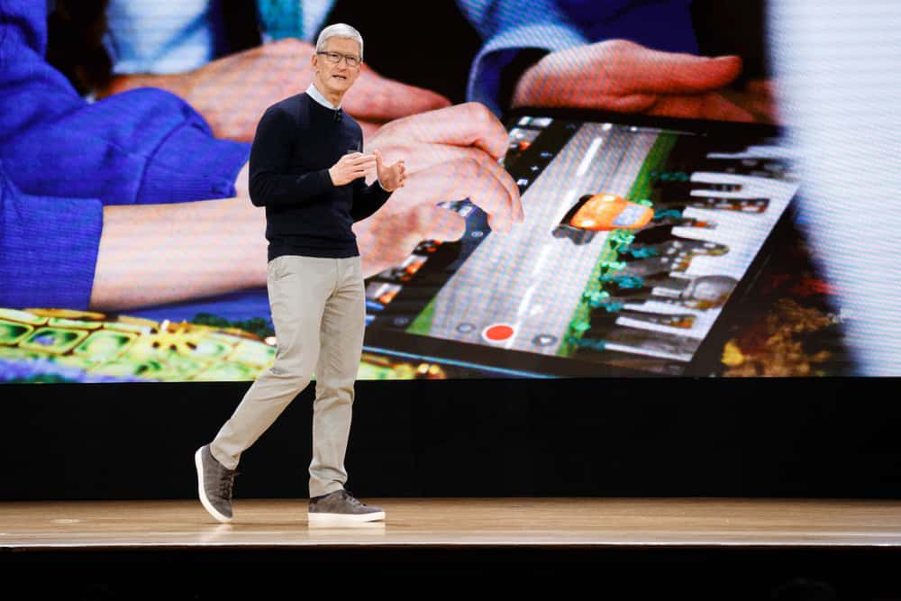 Tim Cook  speaks during a launch event