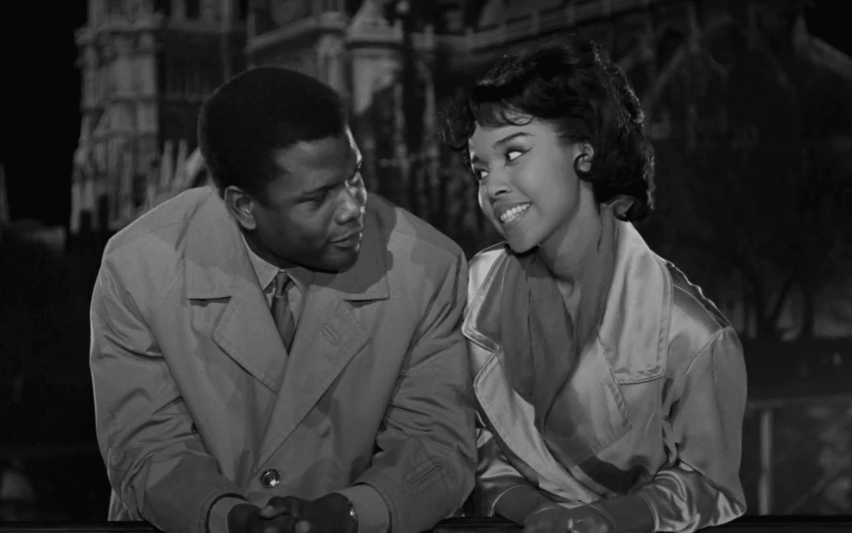 Diahann Carroll and Sidney Sidney Poitier looking at each other