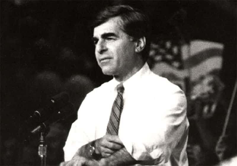 Michael Dukakis at a campaign rally in UCLA's Pauley Pavilion