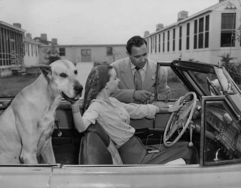 Susan Peters and Captain Jack W. Gregory with specially equipped car